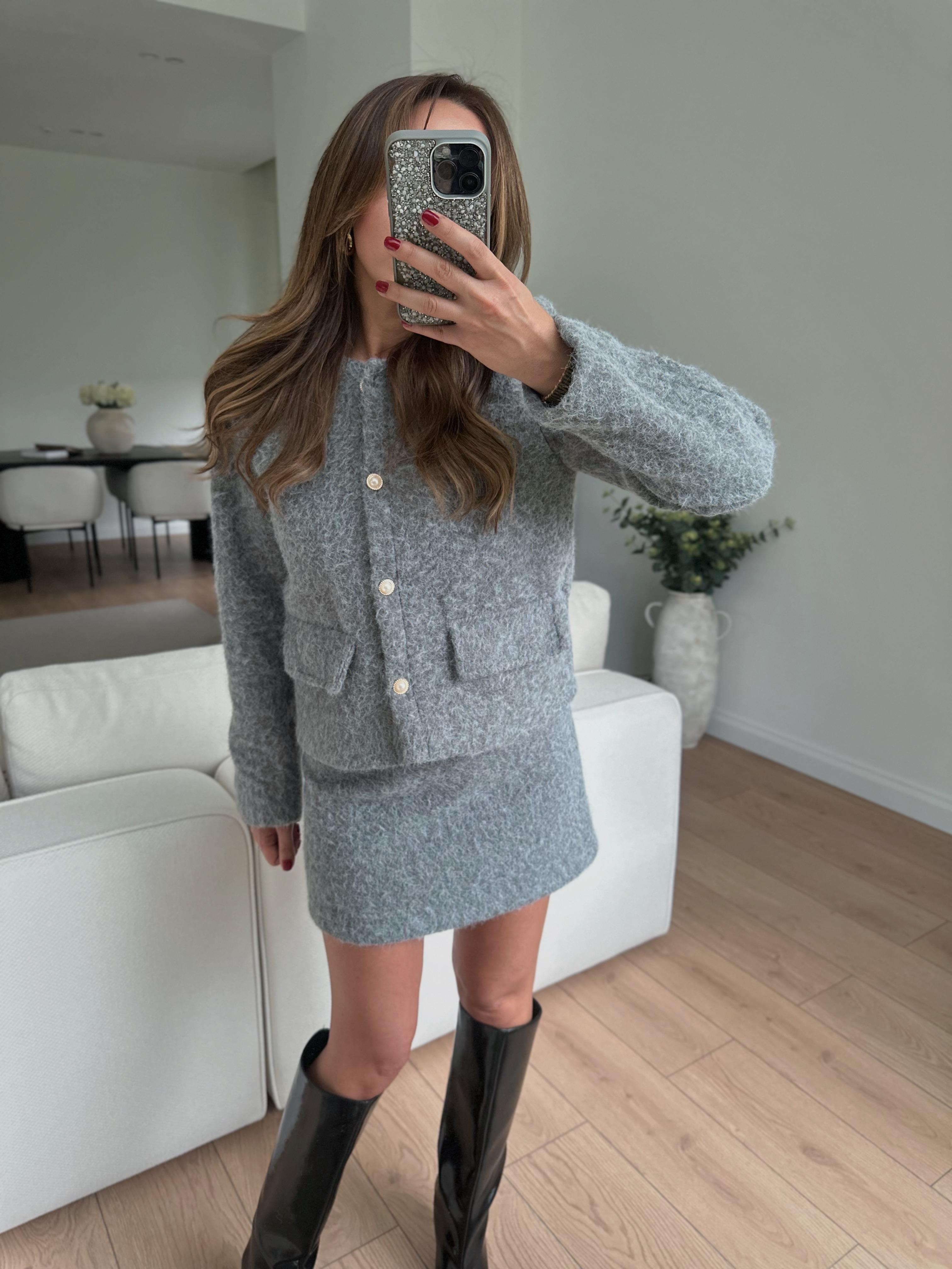 Dream Gri Kırçıllı Kaşe Kısa Blazer Ceket
