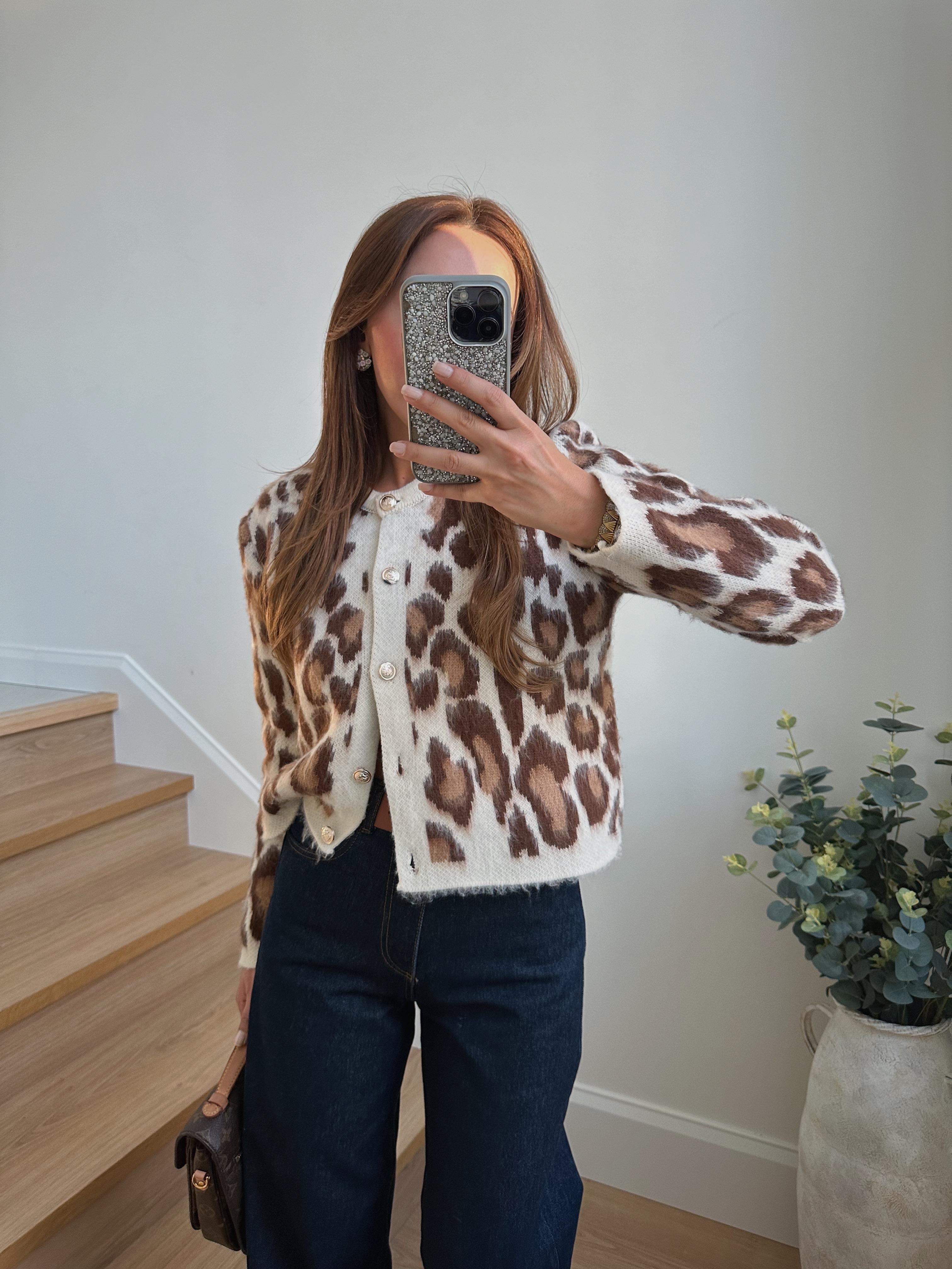 Dream Kahve Leopar Desen Hırka