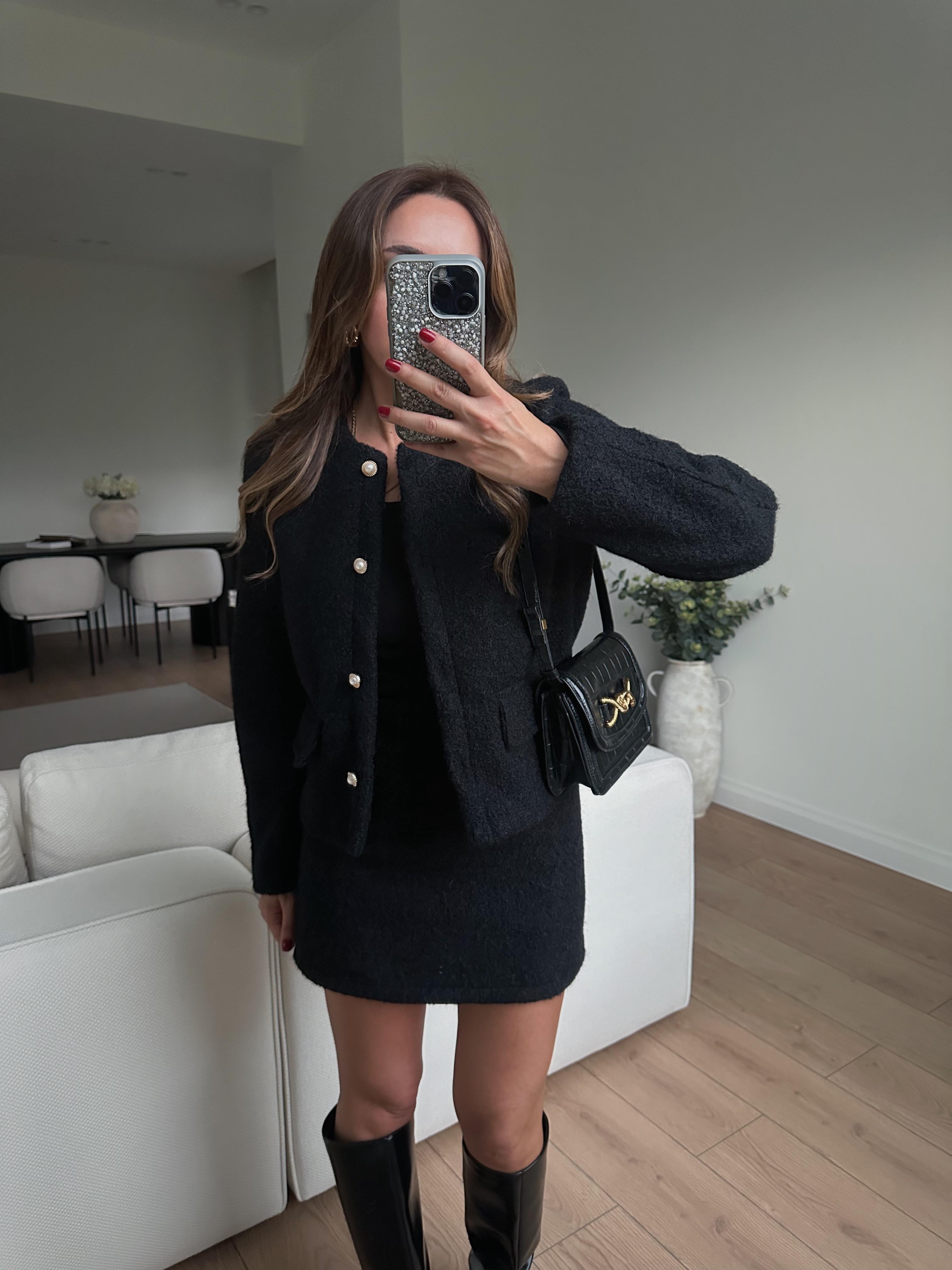 Dream Siyah Kırçıllı Kaşe Kısa Blazer Ceket