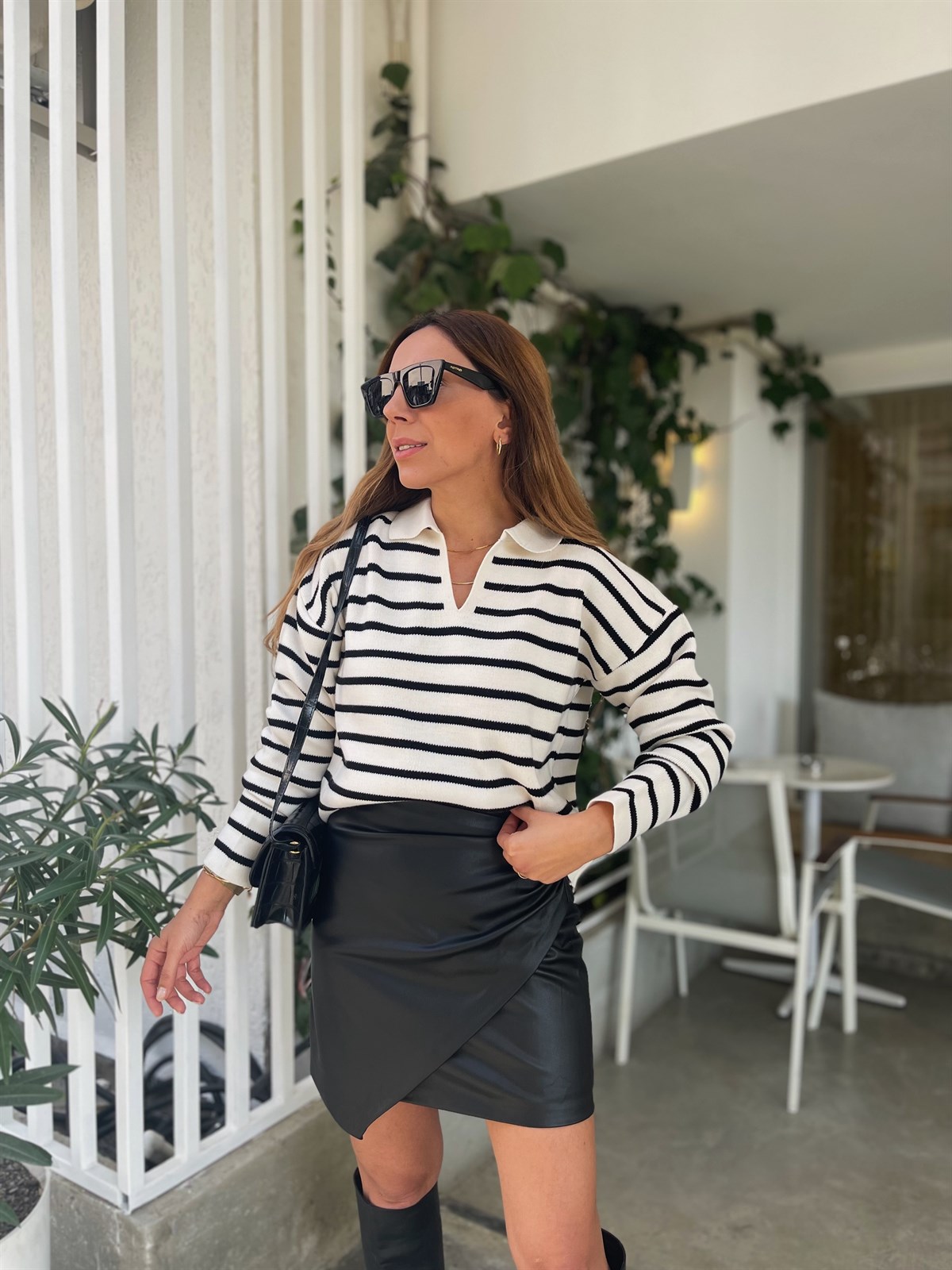 Ekru Polo Yaka Çizgili Triko · 4