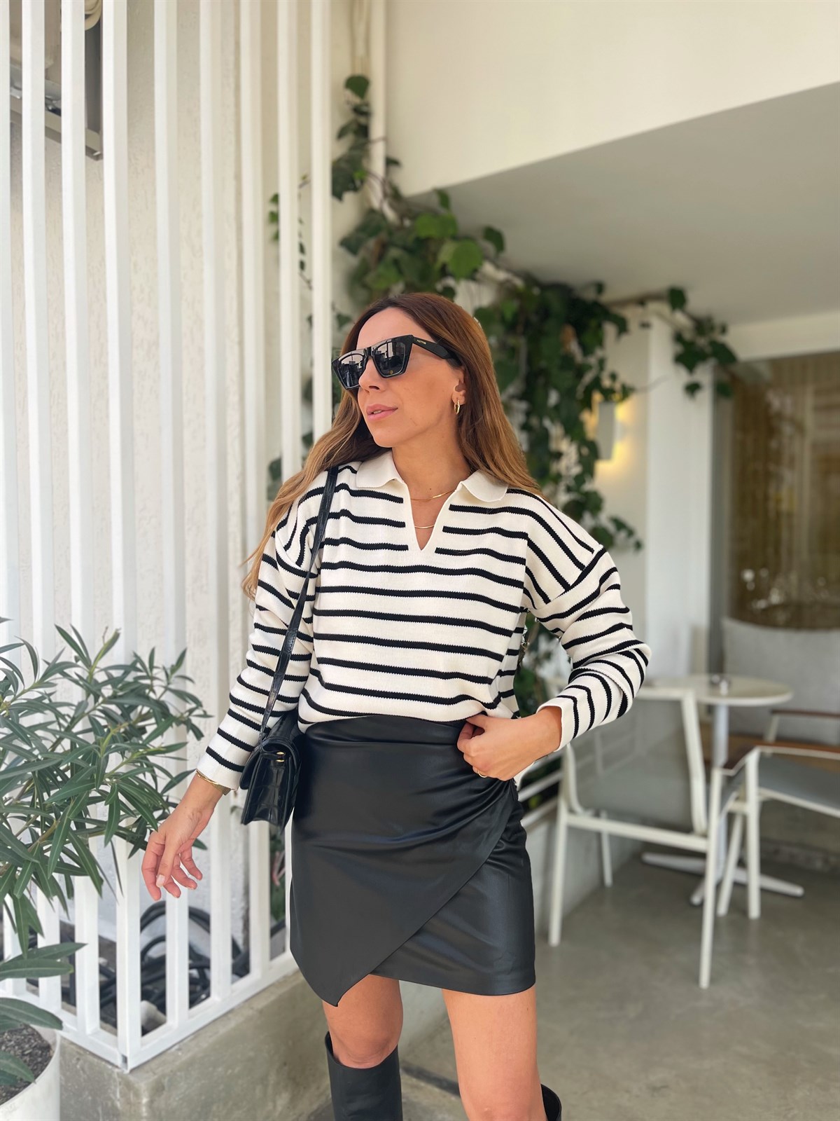 Ekru Polo Yaka Çizgili Triko · 7