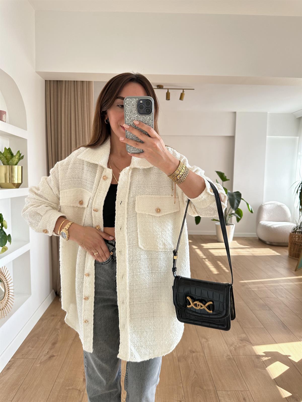 EKRU TÜVİT KUMAŞ OVERSIZE GÖMLEK