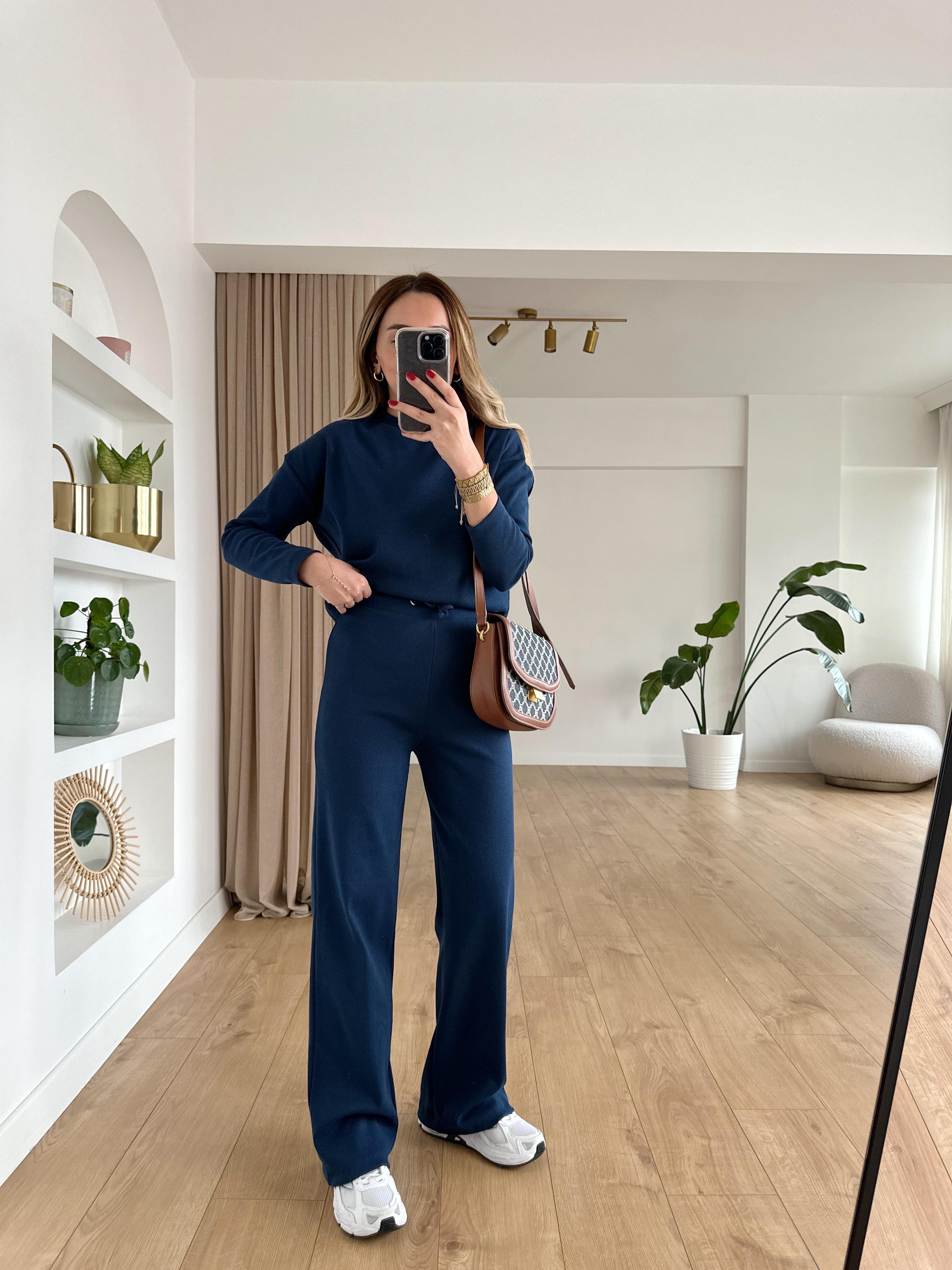 ELLA LACİVERT PAMUKLU  FİTİLLİ TAKIM