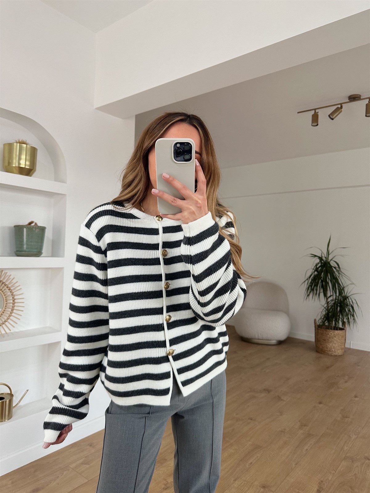FÜME ÇİZGİLİ PREMIUM HIRKA