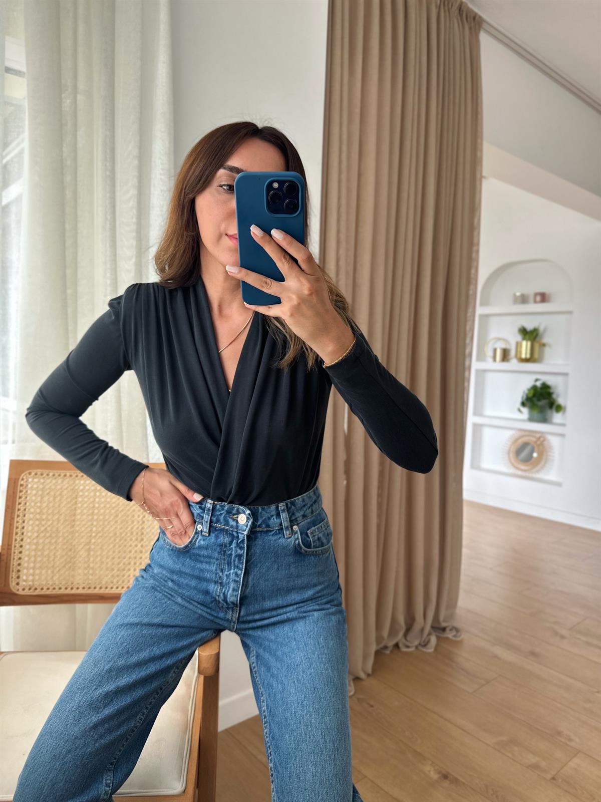 FÜME MODAL KRUVAZE ÇITÇITLI BODYSUIT