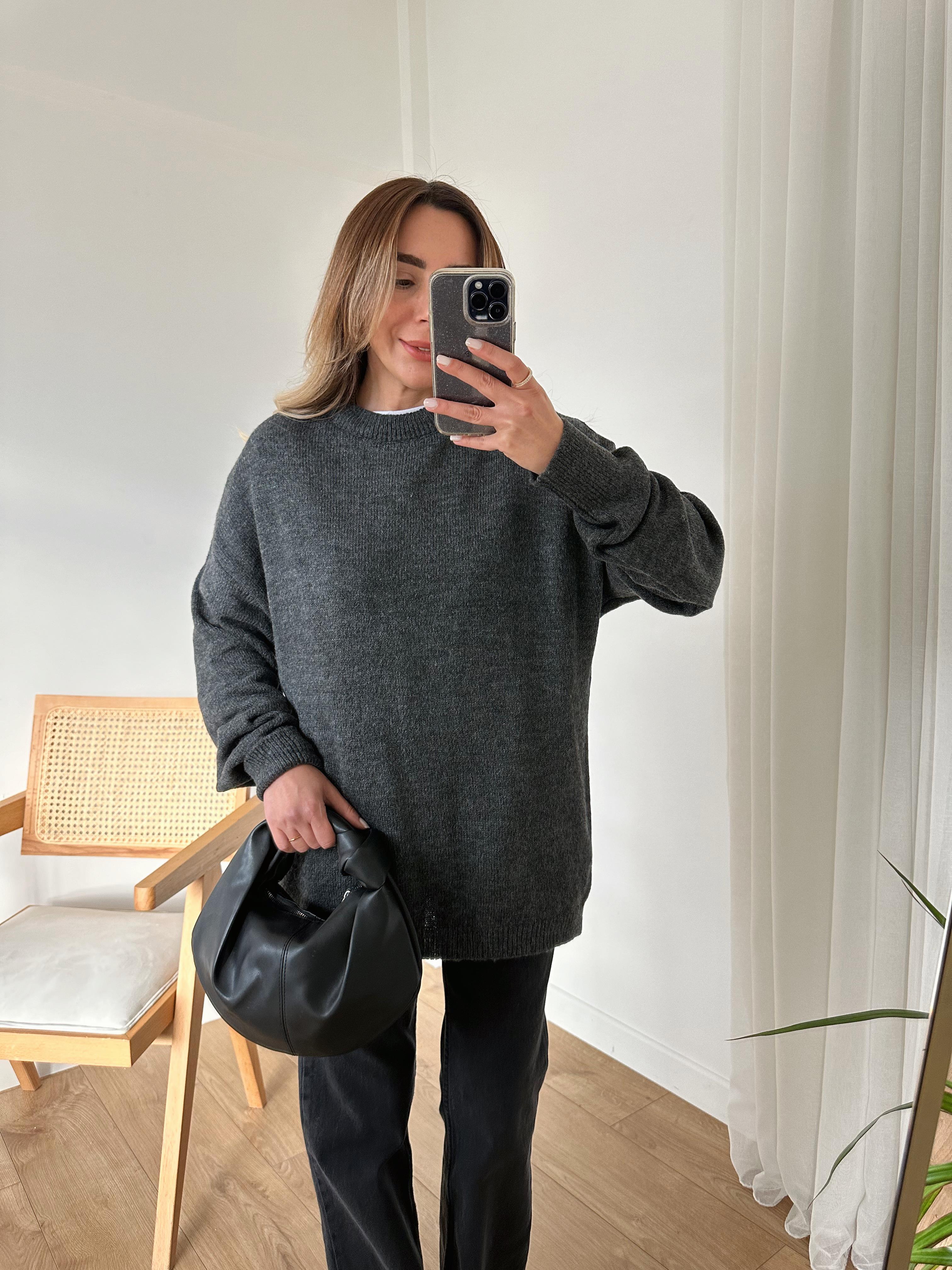FÜME OVERSIZE BASIC TRİKO KAZAK