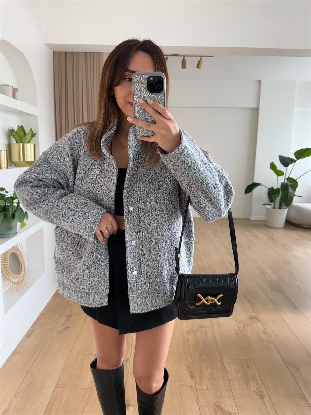 GRİ ASTARLI BUKLET BOMBER CEKET
