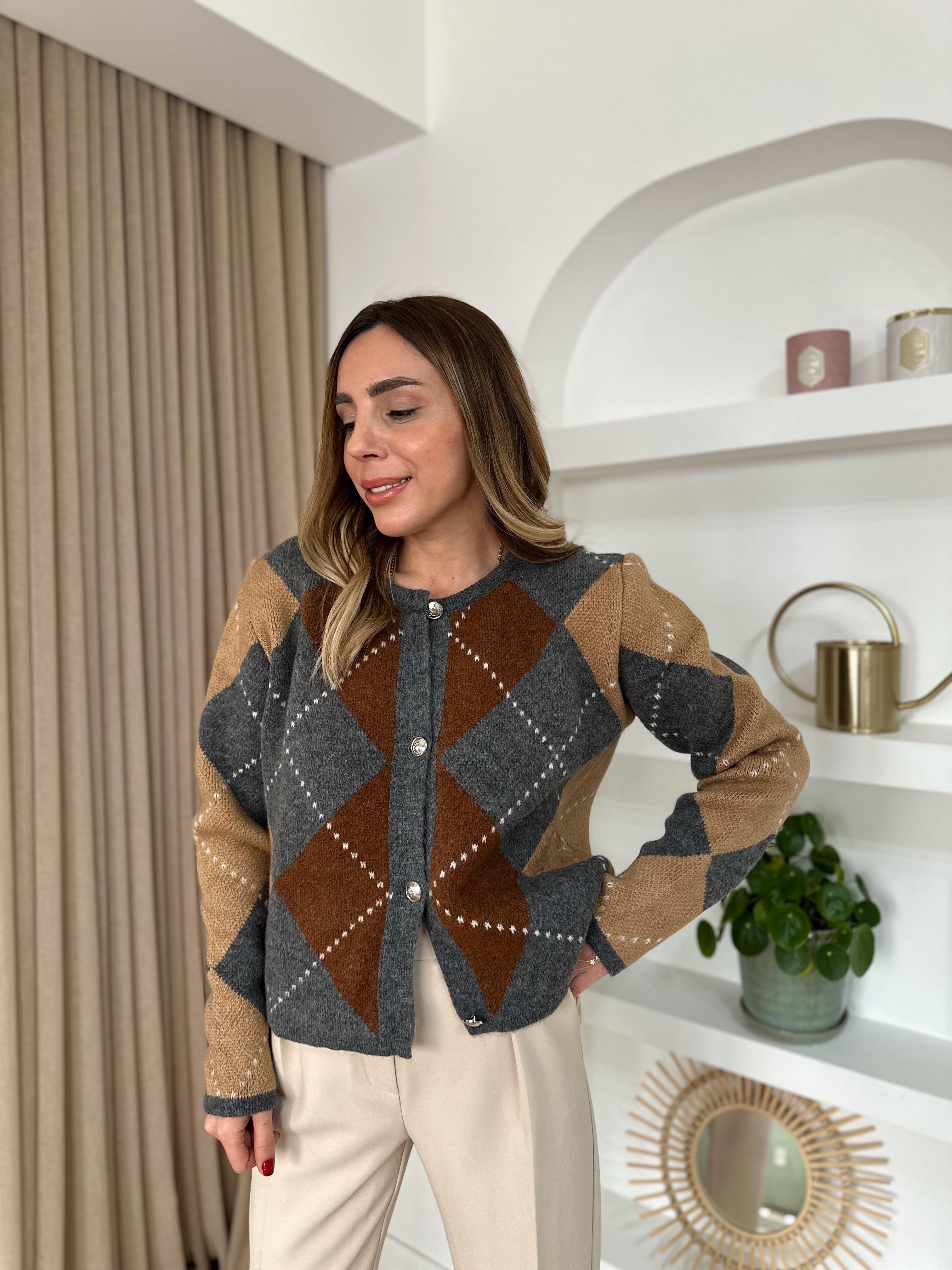 GRİ KAHVE BAKLAVA DESEN KALIN PREMIUM HIRKA