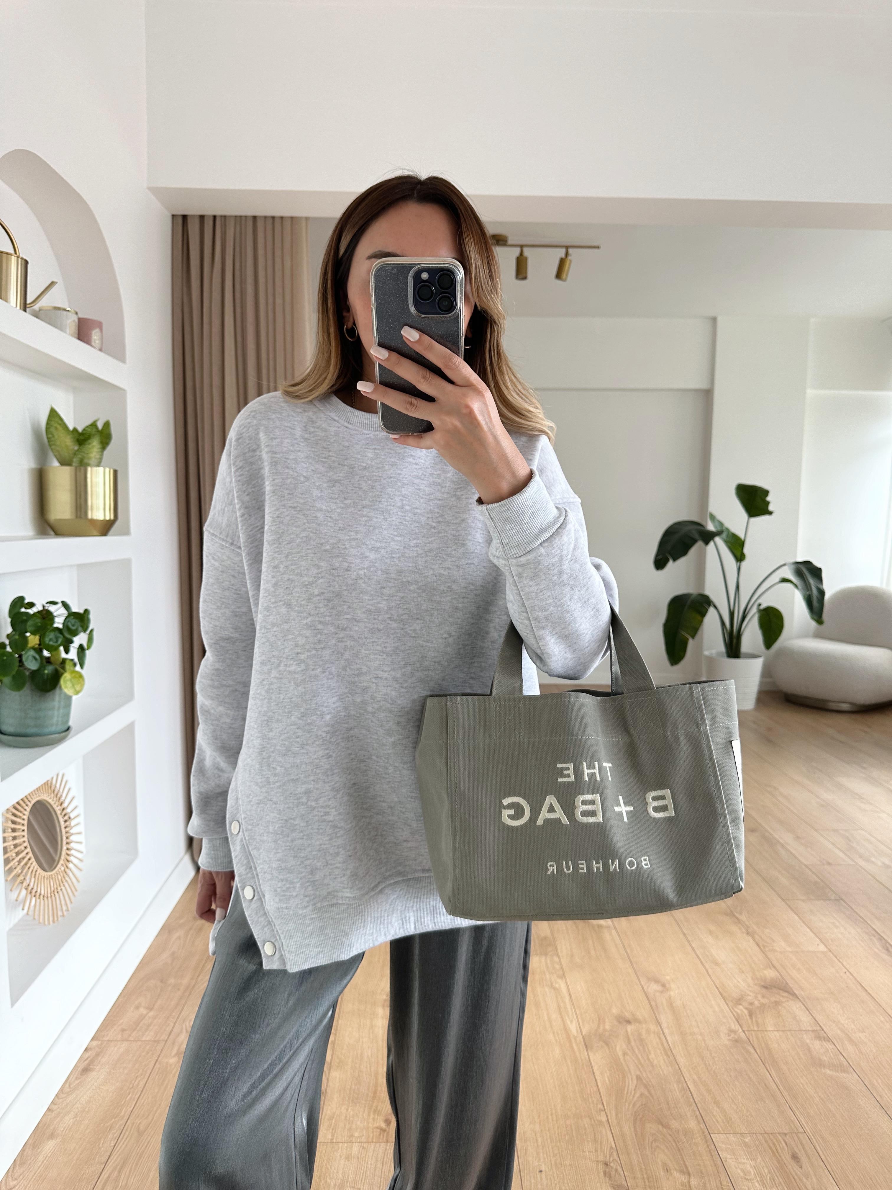GRİ OVERSIZE ÇITÇITLI KALIN SWEAT