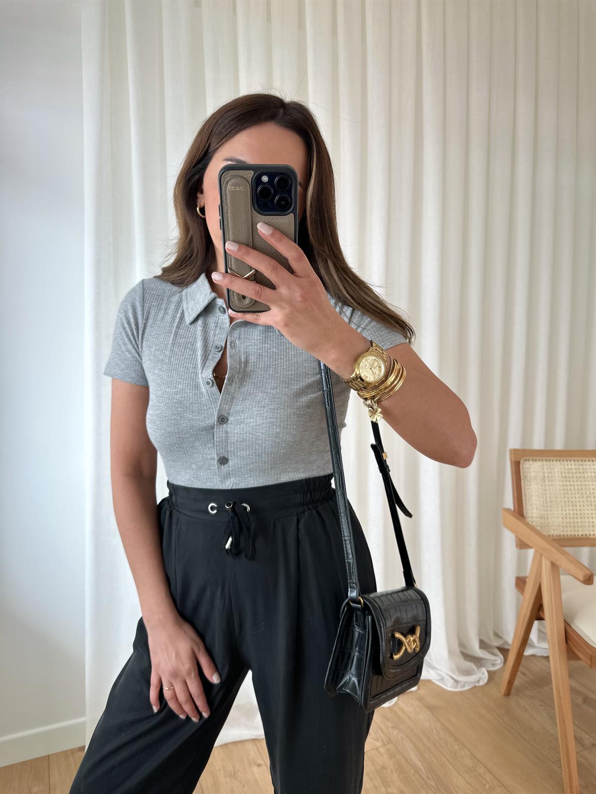 Gri Polo Yaka Fitilli Bluz · 4
