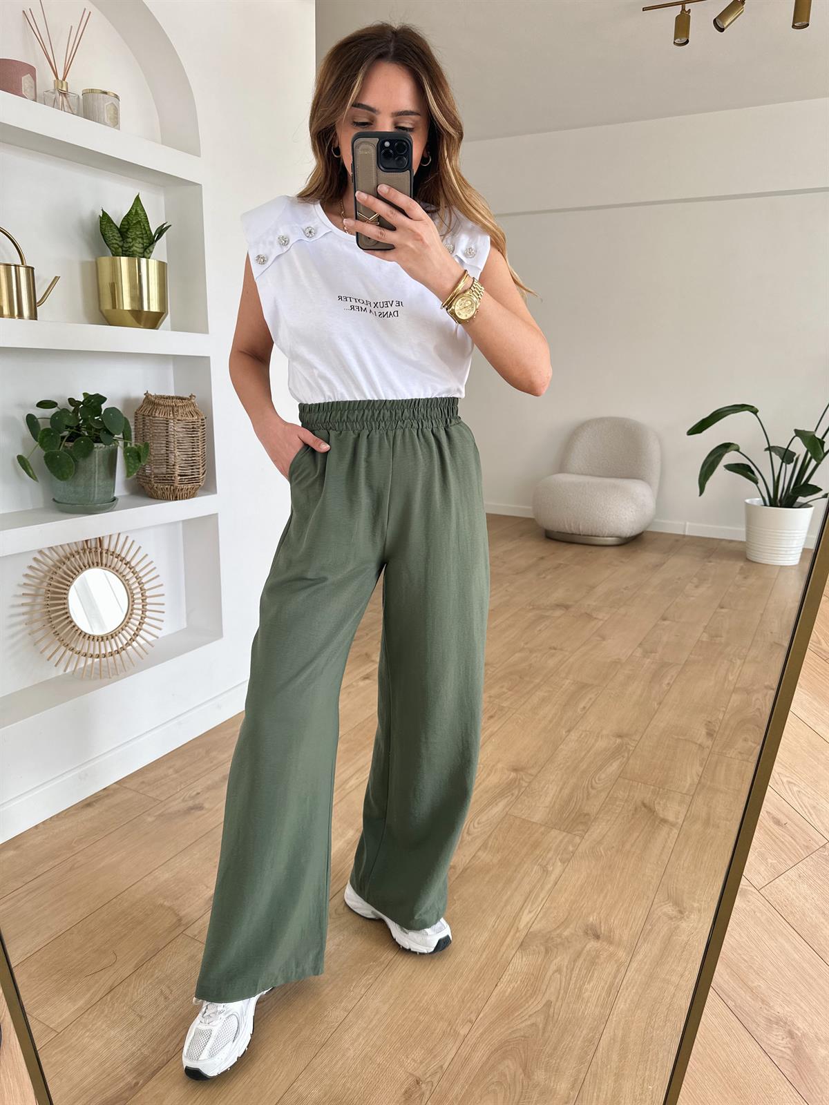 HAKİ BELİ LASTİKLİ BOL PANTOLON