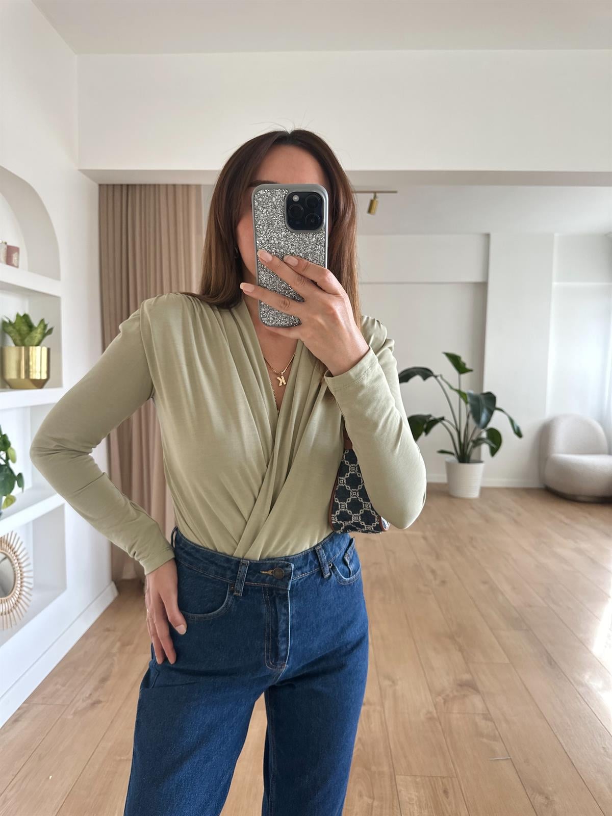 HAKİ MODAL KRUVAZE ÇITÇITLI BODYSUIT