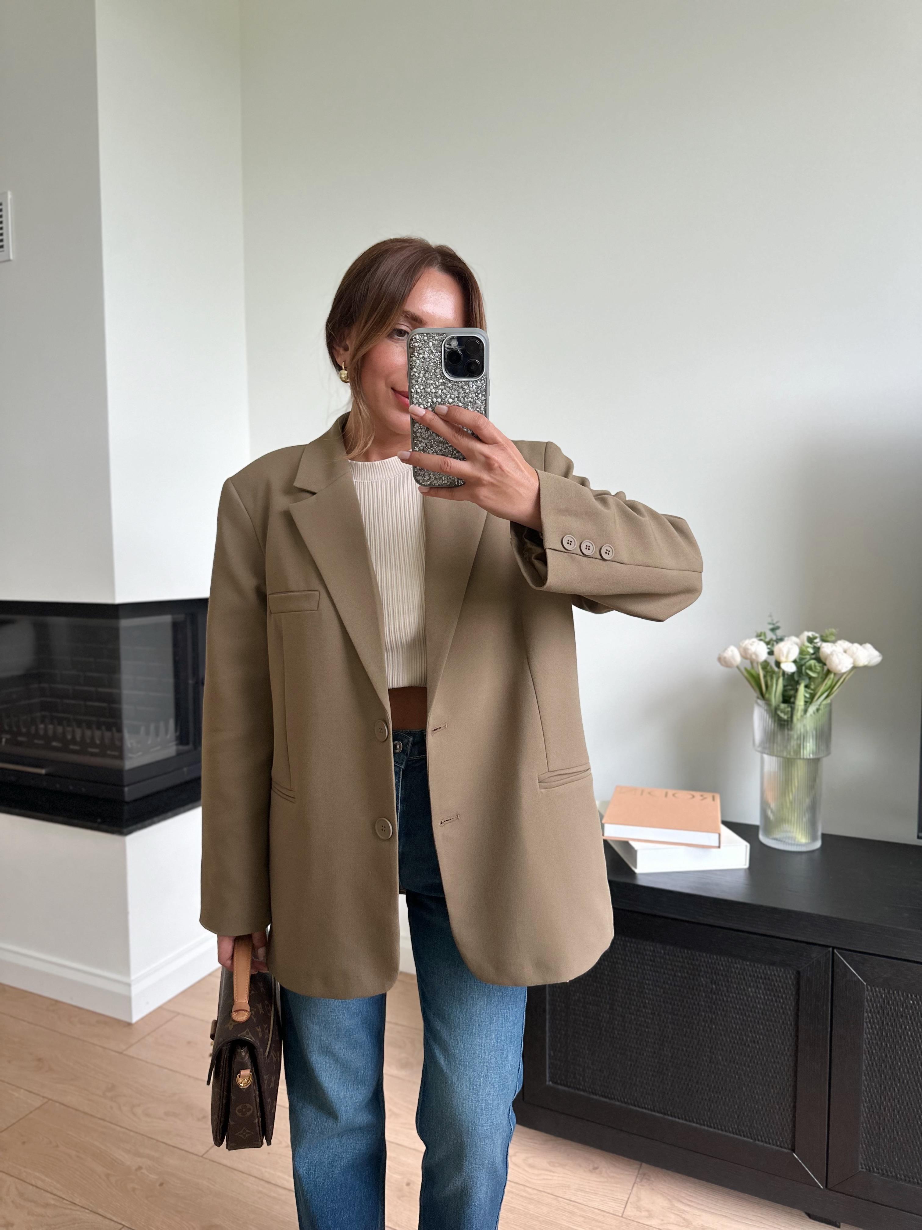 Haki Oversize Astarlı Blazer Ceket