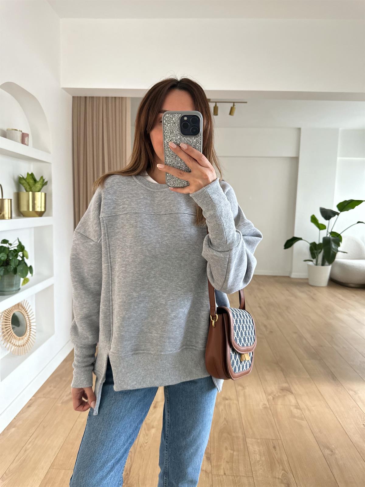 HARPER GRİ  ŞARDONLU TASARIM SWEAT