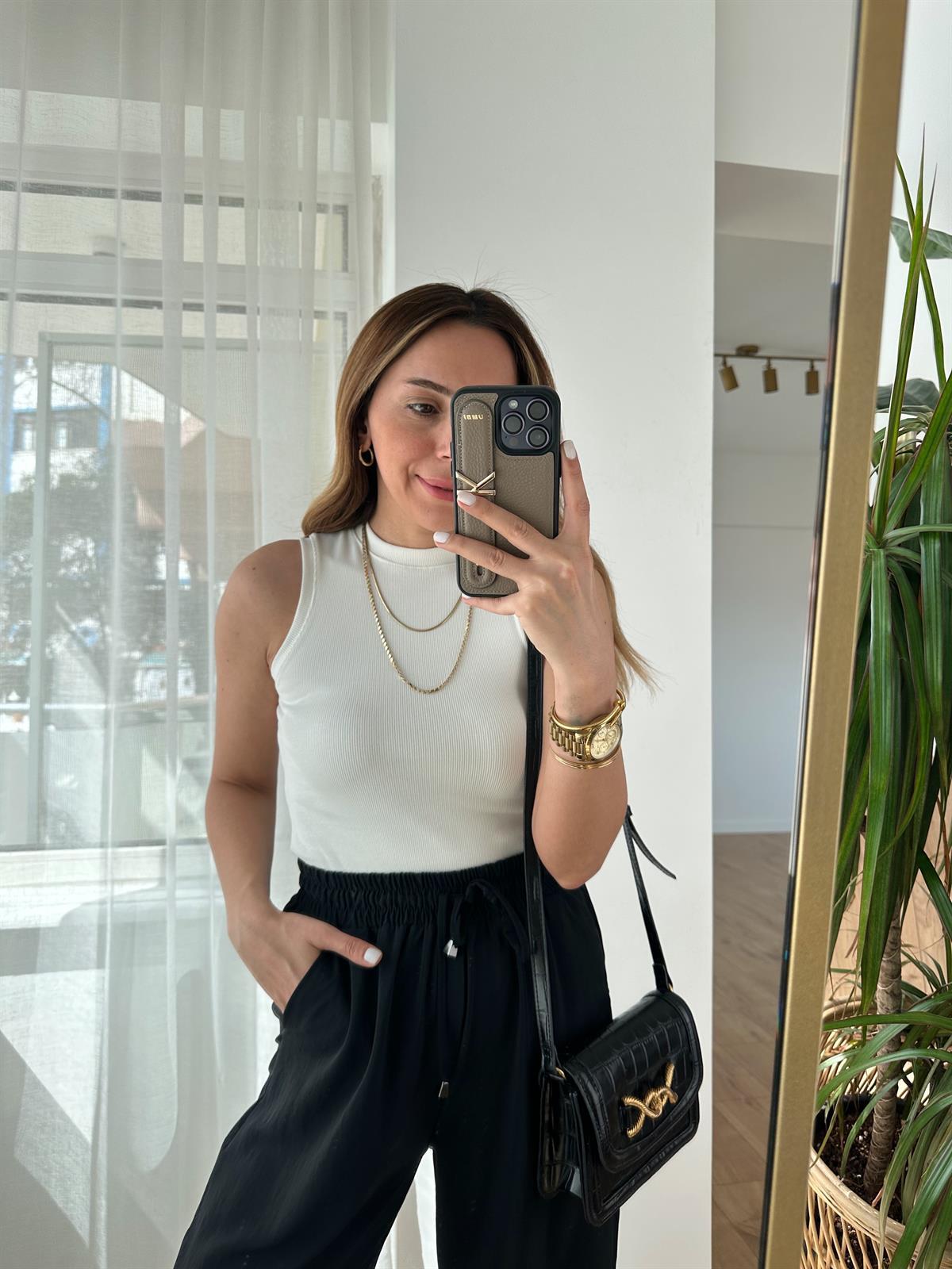 JANE EKRU BİSİKLET YAKA FİTİLLİ ATLET