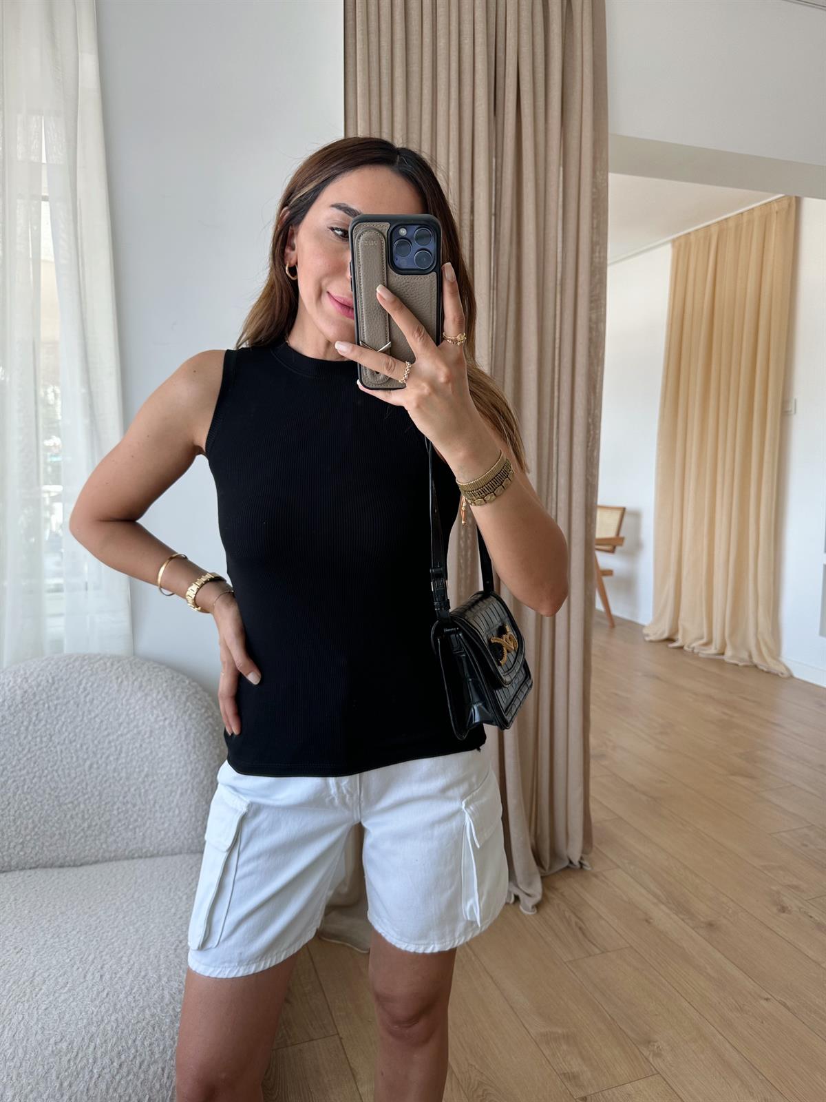 Jane Siyah Bisiklet Yaka Fitilli Atlet · 2