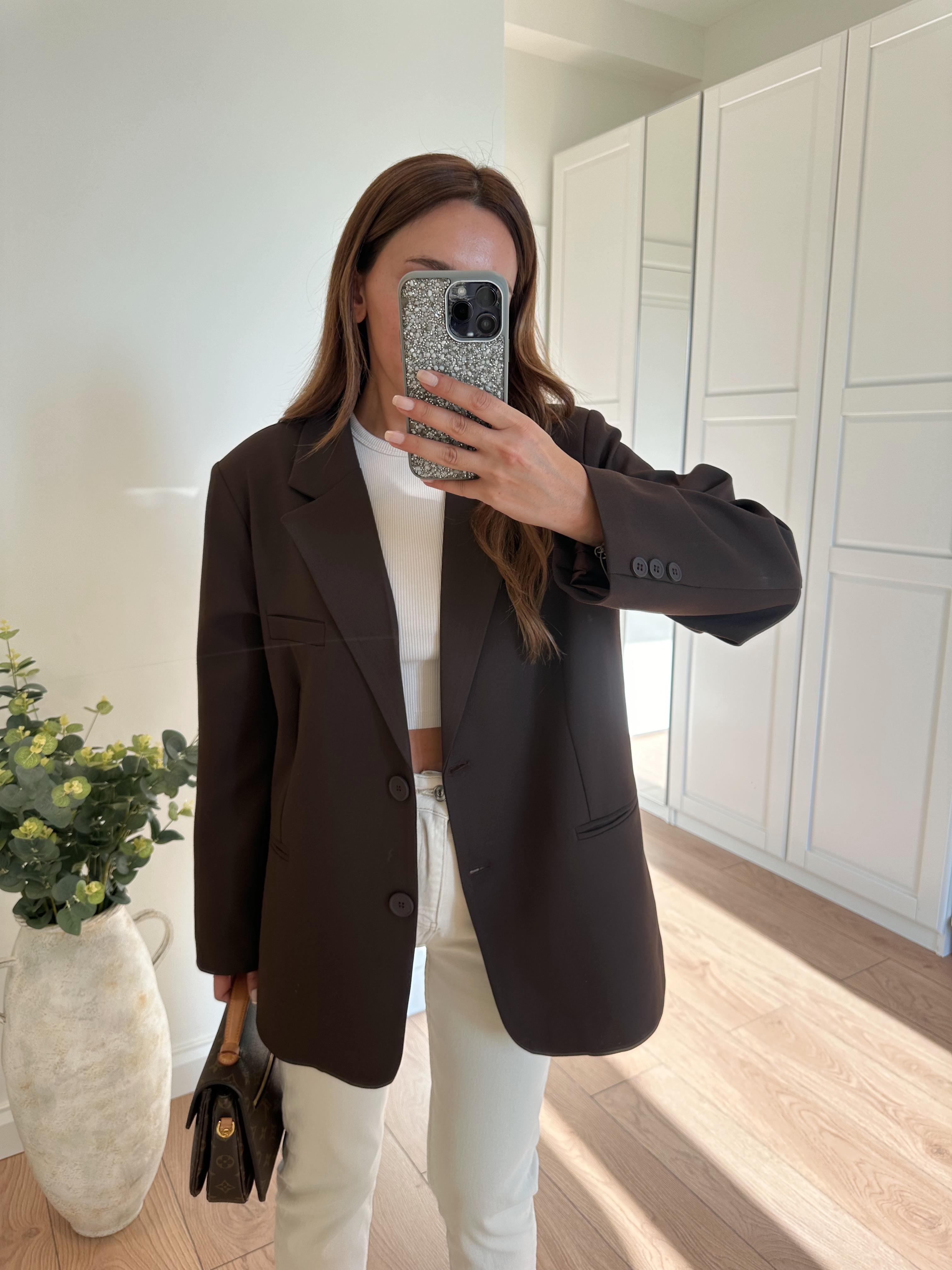 Kahverengi Oversize Astarlı Blazer Ceket