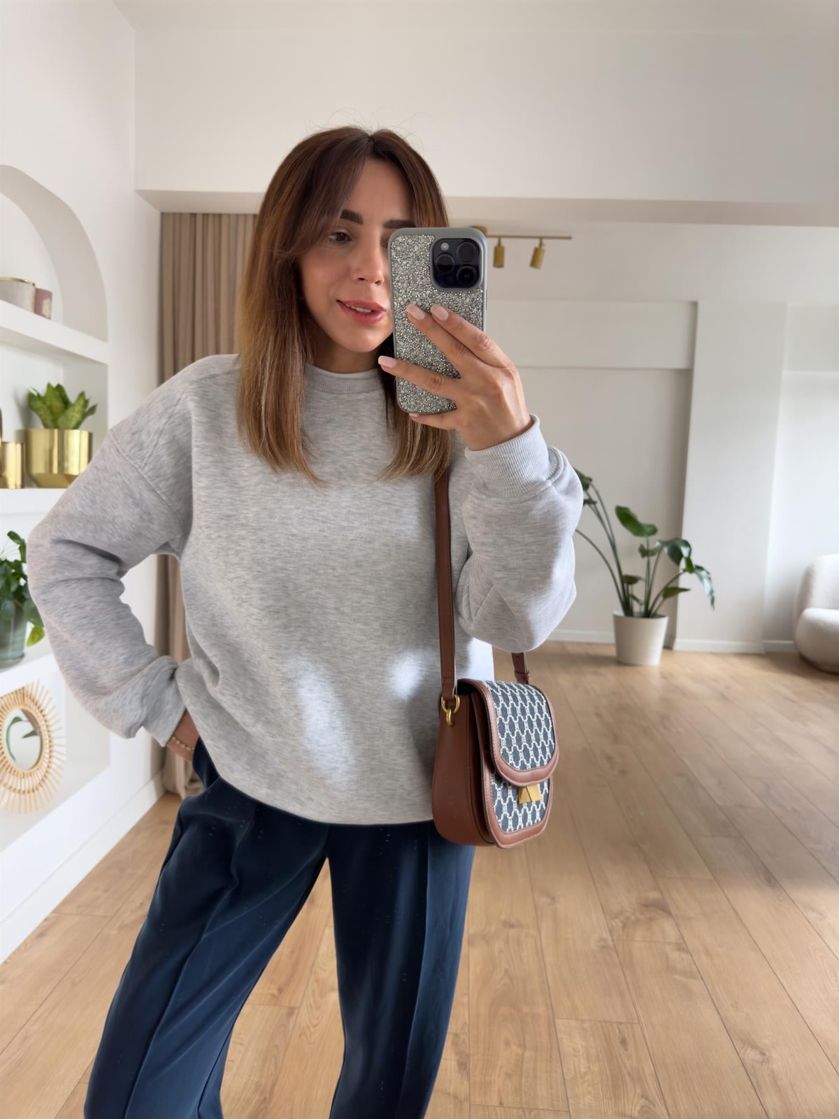 KAREN GRİ ŞARDONLU OVERSIZE SWEAT