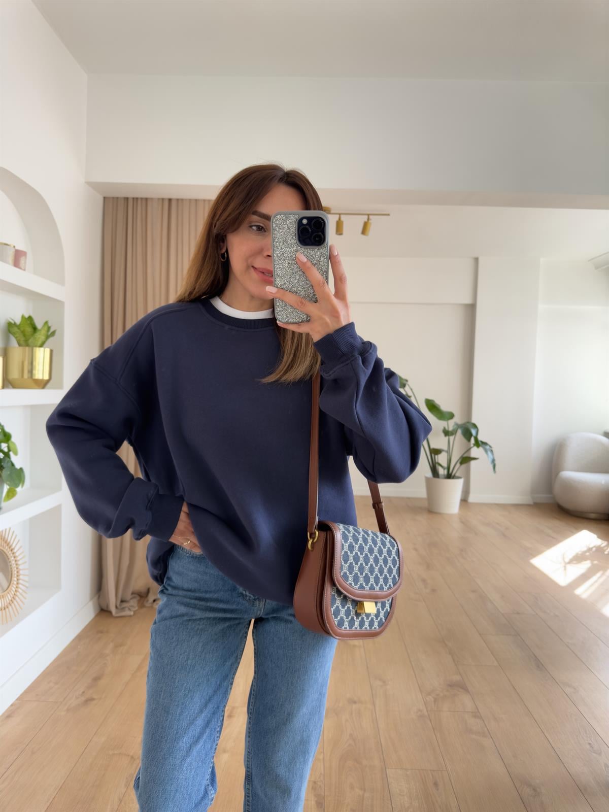 KAREN LACİVERT ŞARDONLU OVERSIZE SWEAT