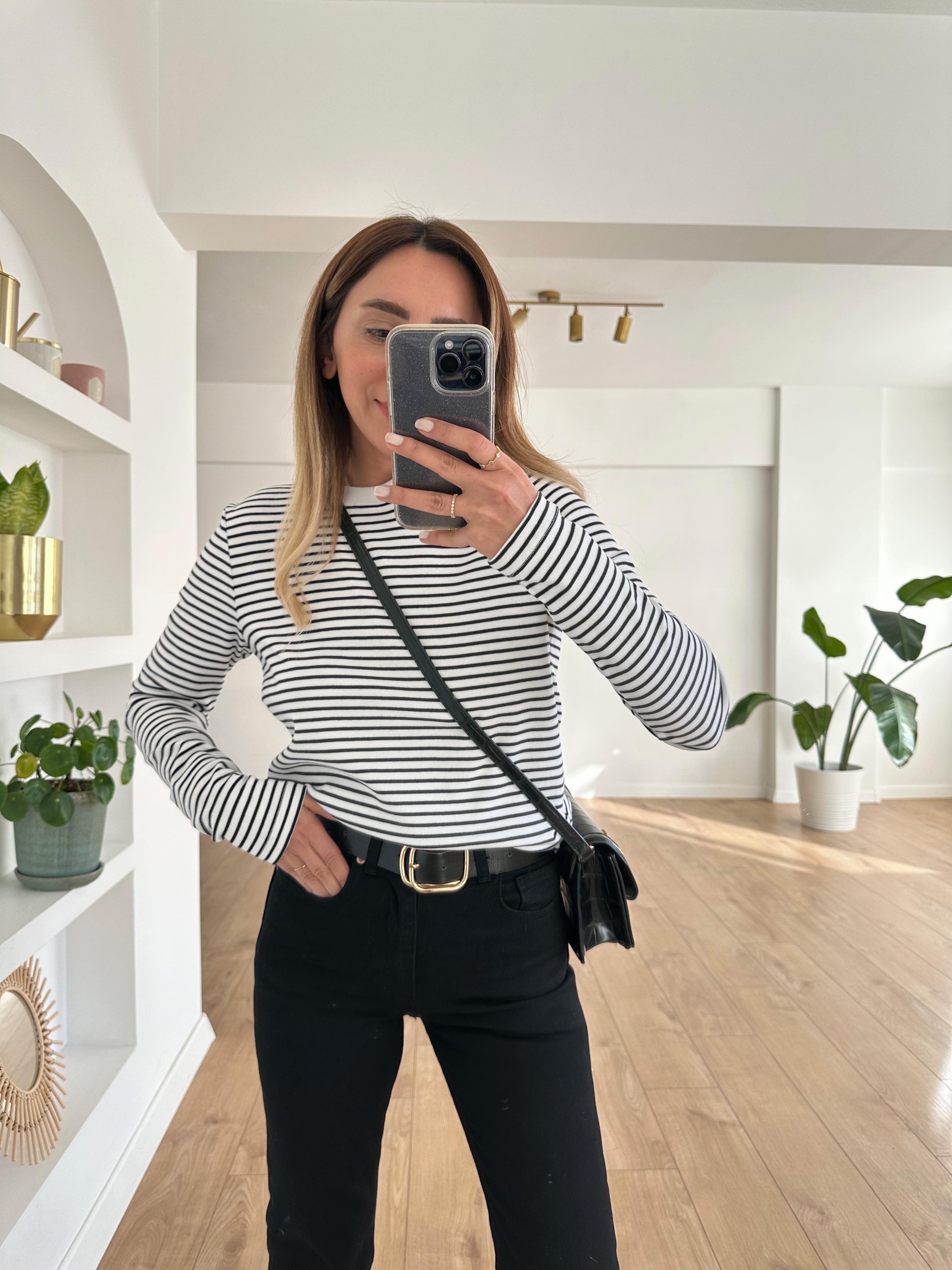 KAROL SİYAH BEYAZ ÇİZGİLİ %100 PAMUK SWEAT