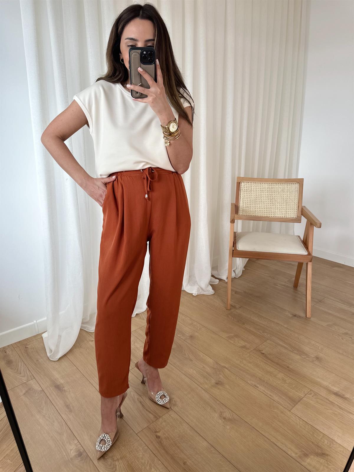 KİREMİT BELİ LASTİKLİ TENSEL PANTOLON
