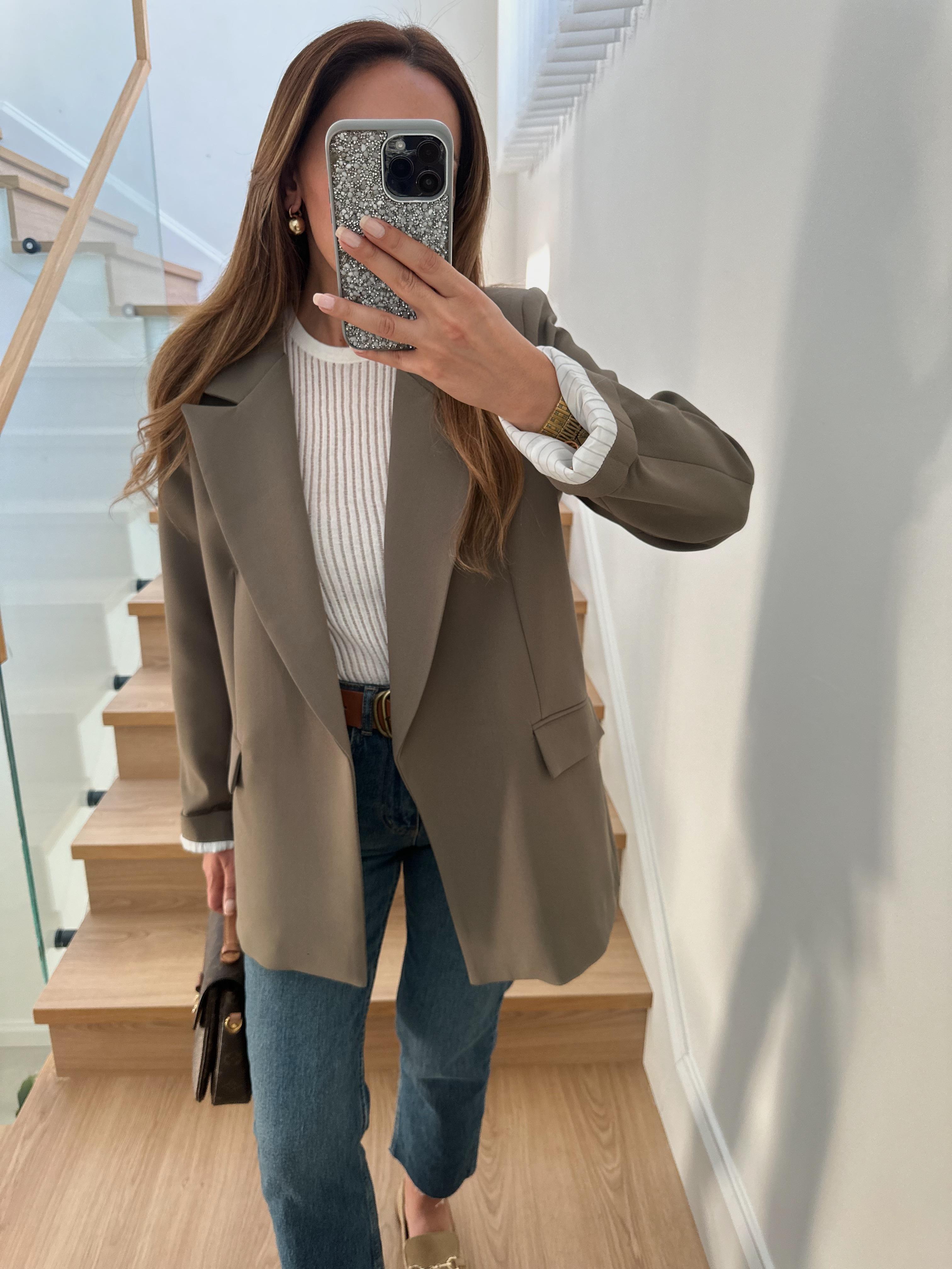 Koyu Haki Astarlı Blazer Ceket