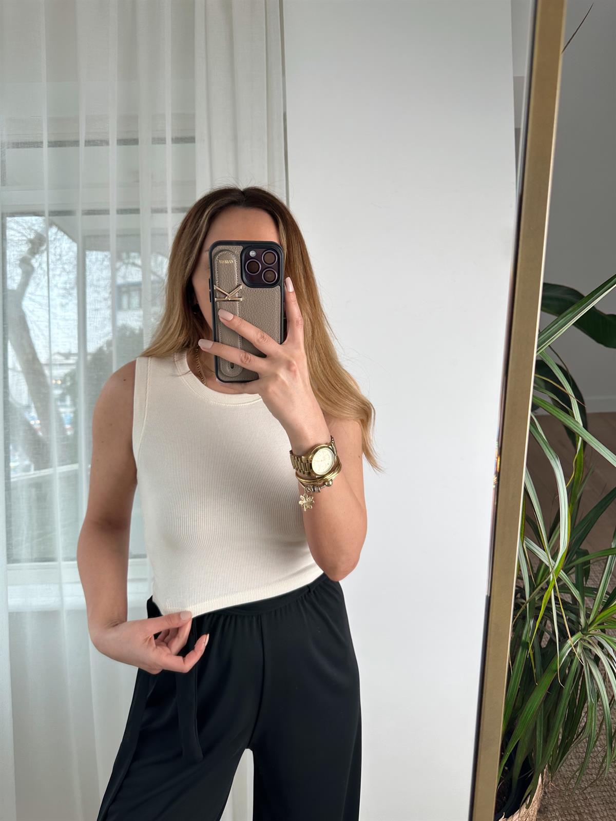 KREM BİSİKLET YAKA FİTİLLİ CROP