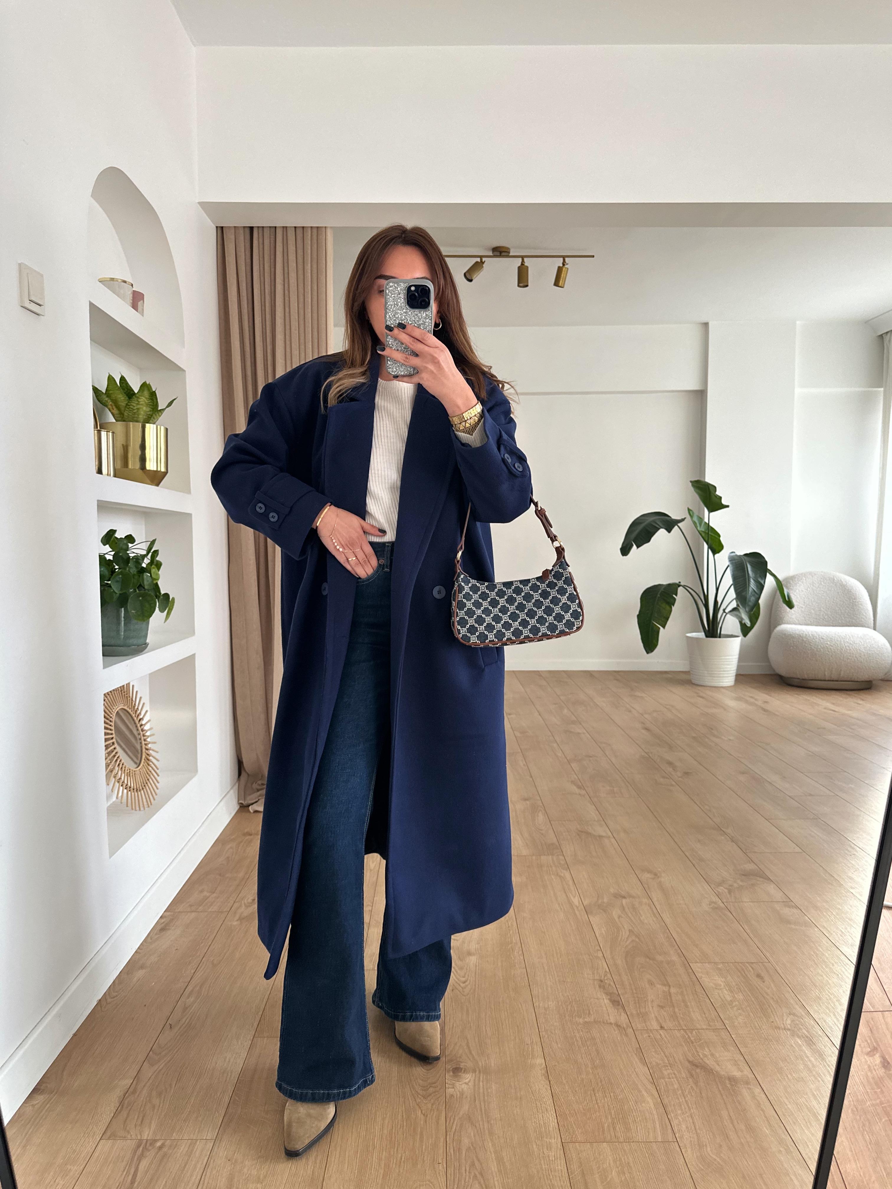 LACİVERT ASTARLI OVERSIZE KAŞE KABAN