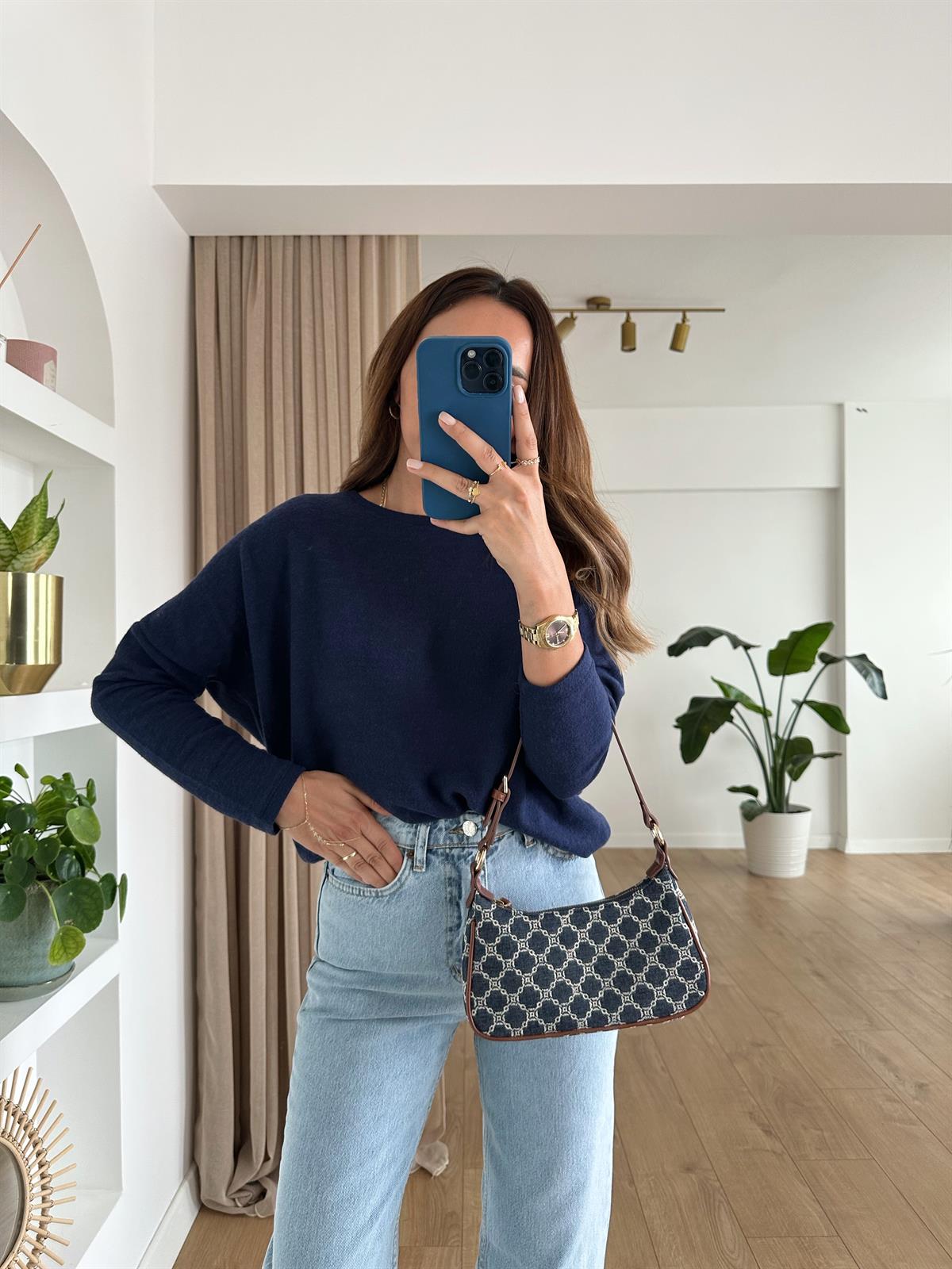 Lacivert Bisiklet Yaka Yumoş Bluz · 3