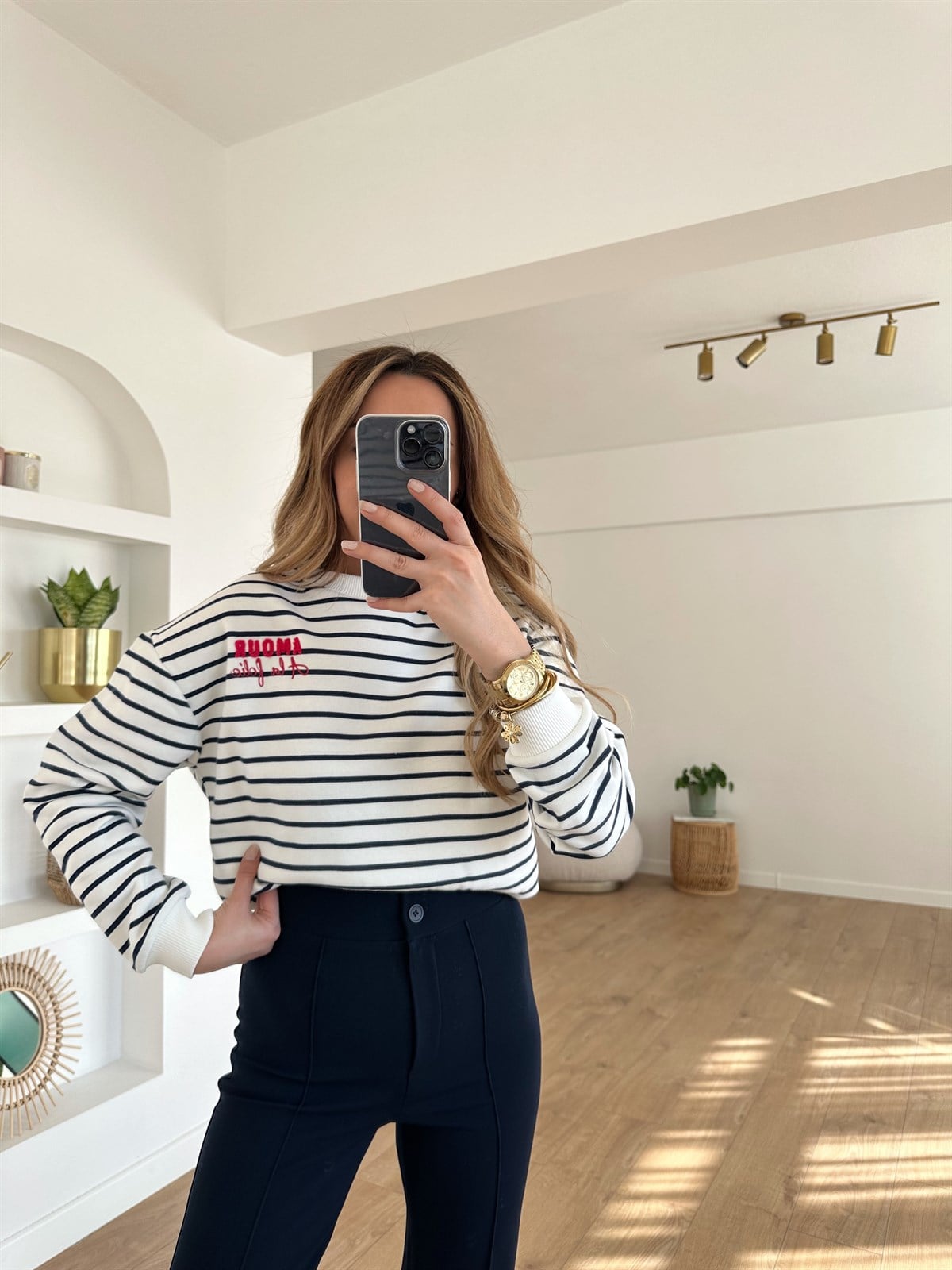 LACİVERT ÇİZGİLİ AMOUR SWEAT