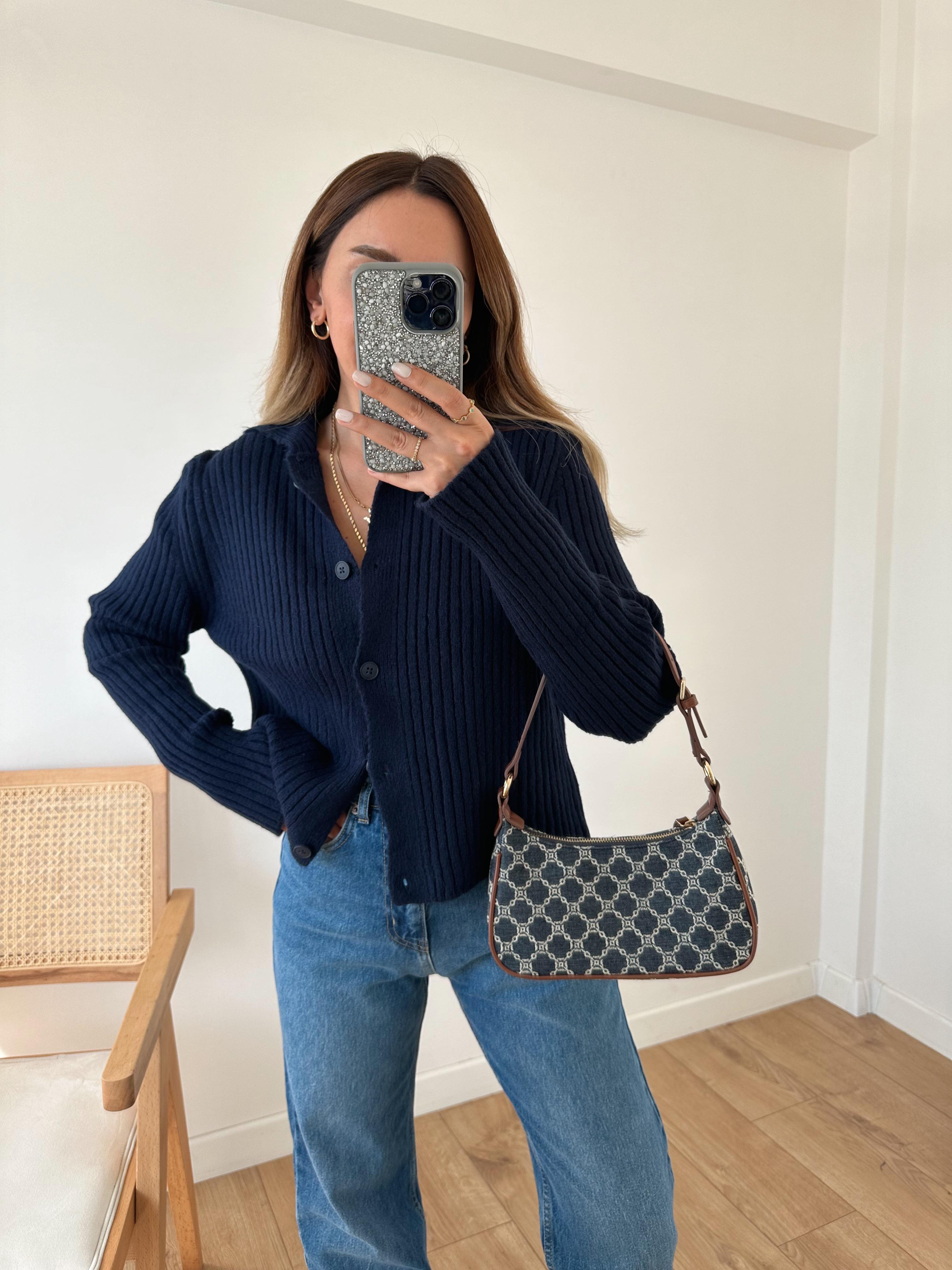 LACİVERT DÜĞMELİ POLO YAKA TRİKO HIRKA