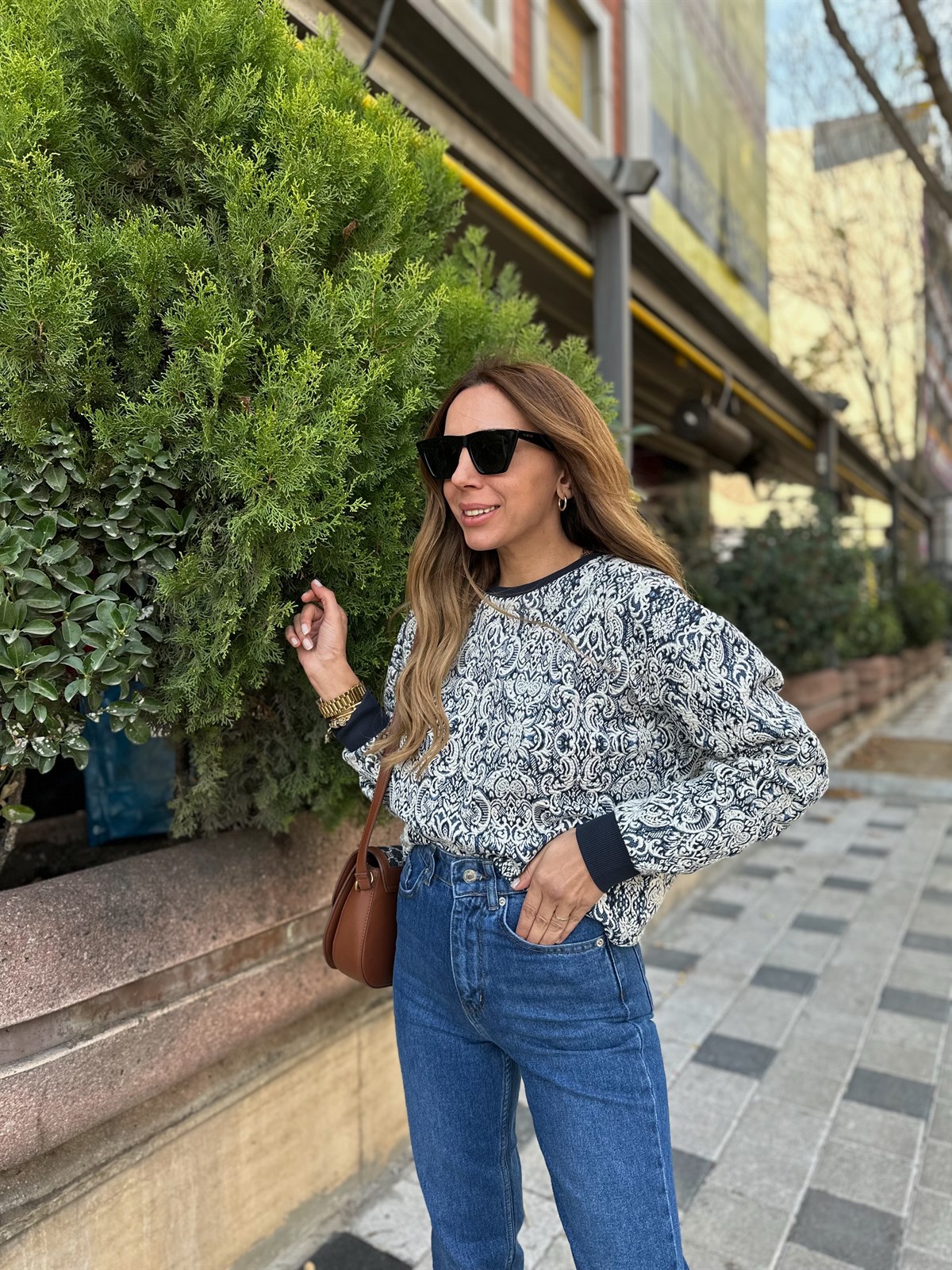 LACİVERT ETNİK DESEN SWEAT