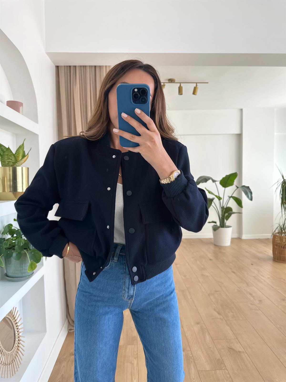 LACİVERT KAŞE BOMBER CEKET