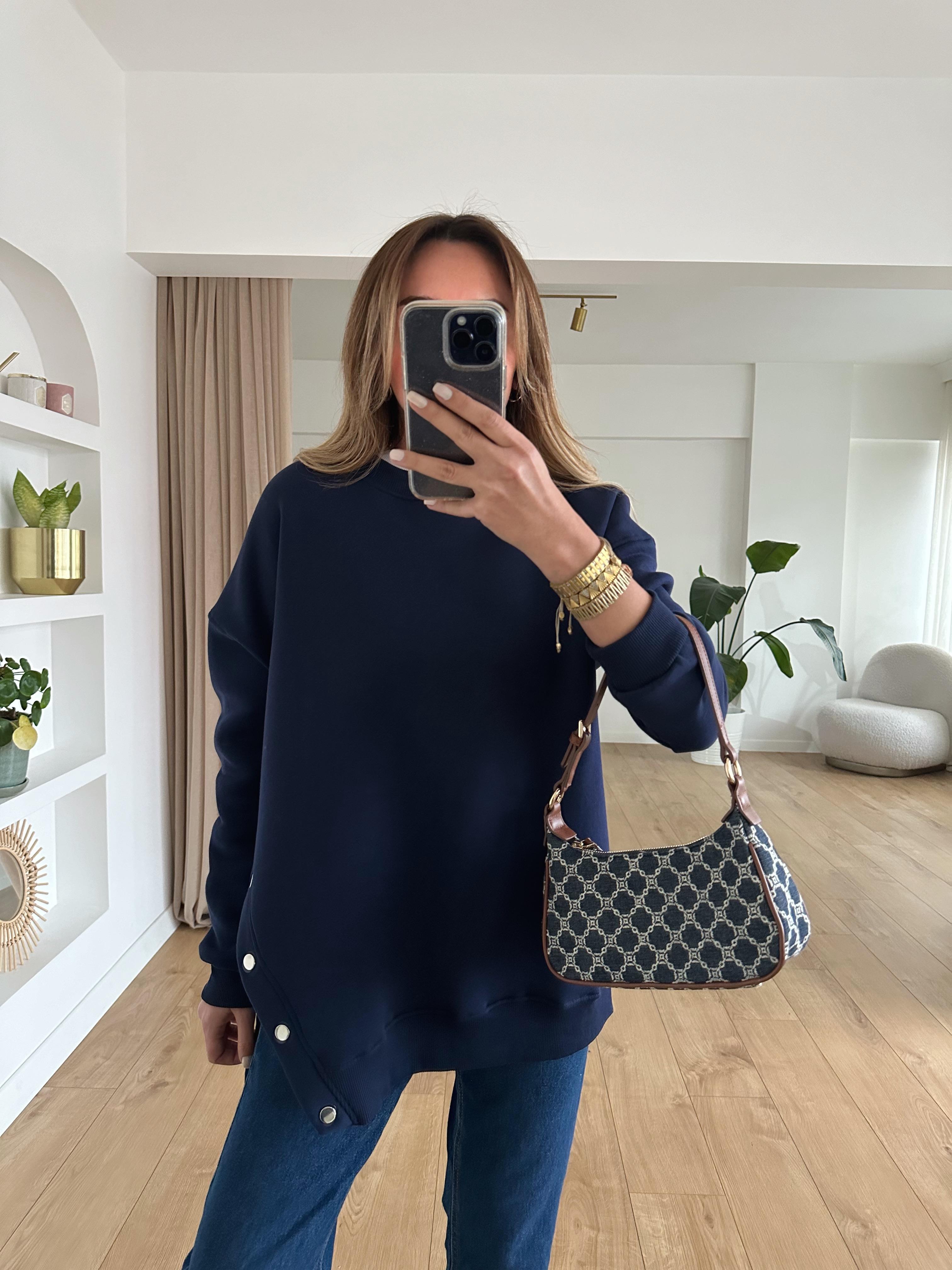 LACİVERT OVERSIZE ÇITÇITLI KALIN SWEAT