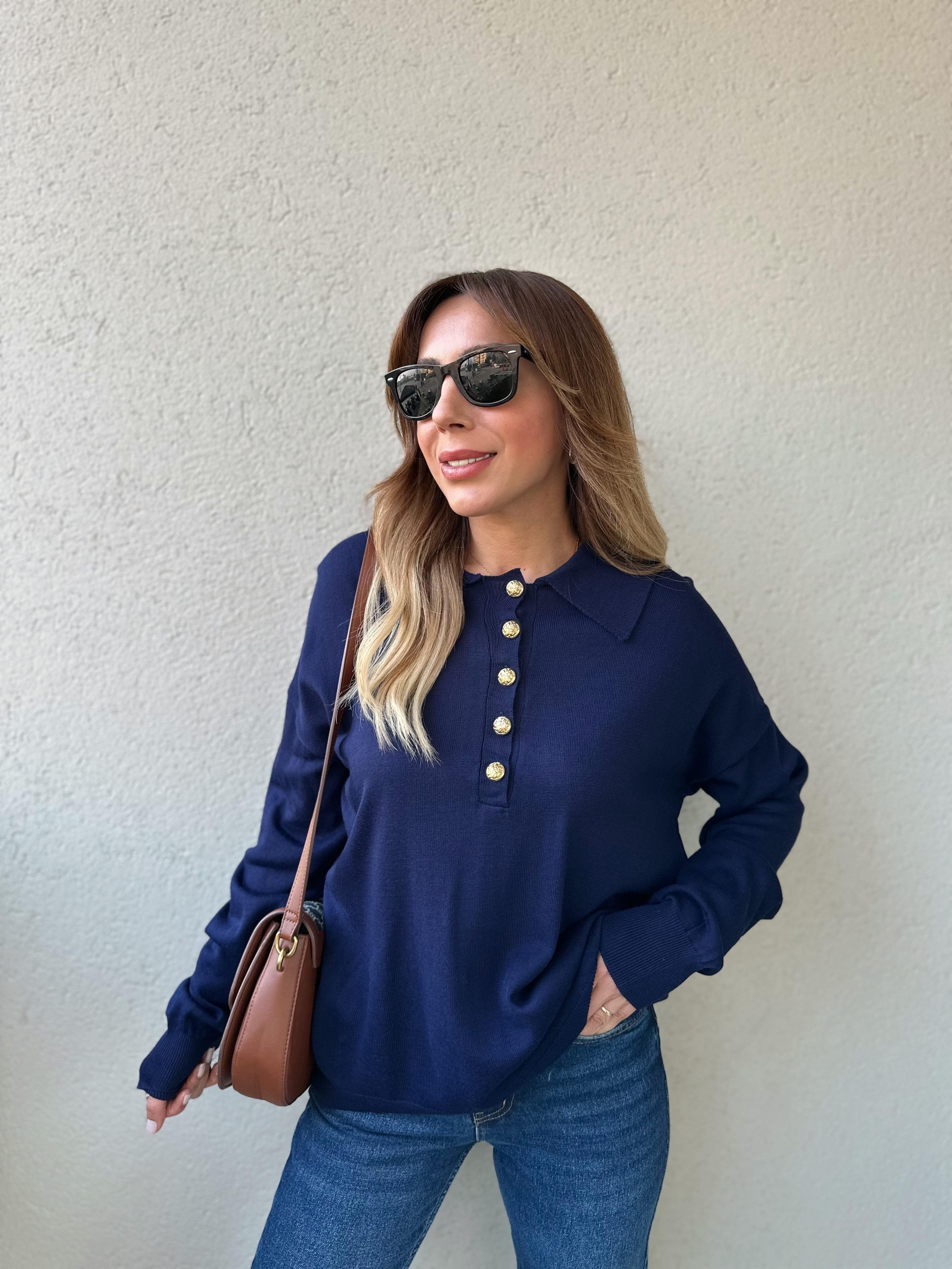 LACİVERT POLO YAKA  GOLD DÜĞMELİ İNCE TRİKO