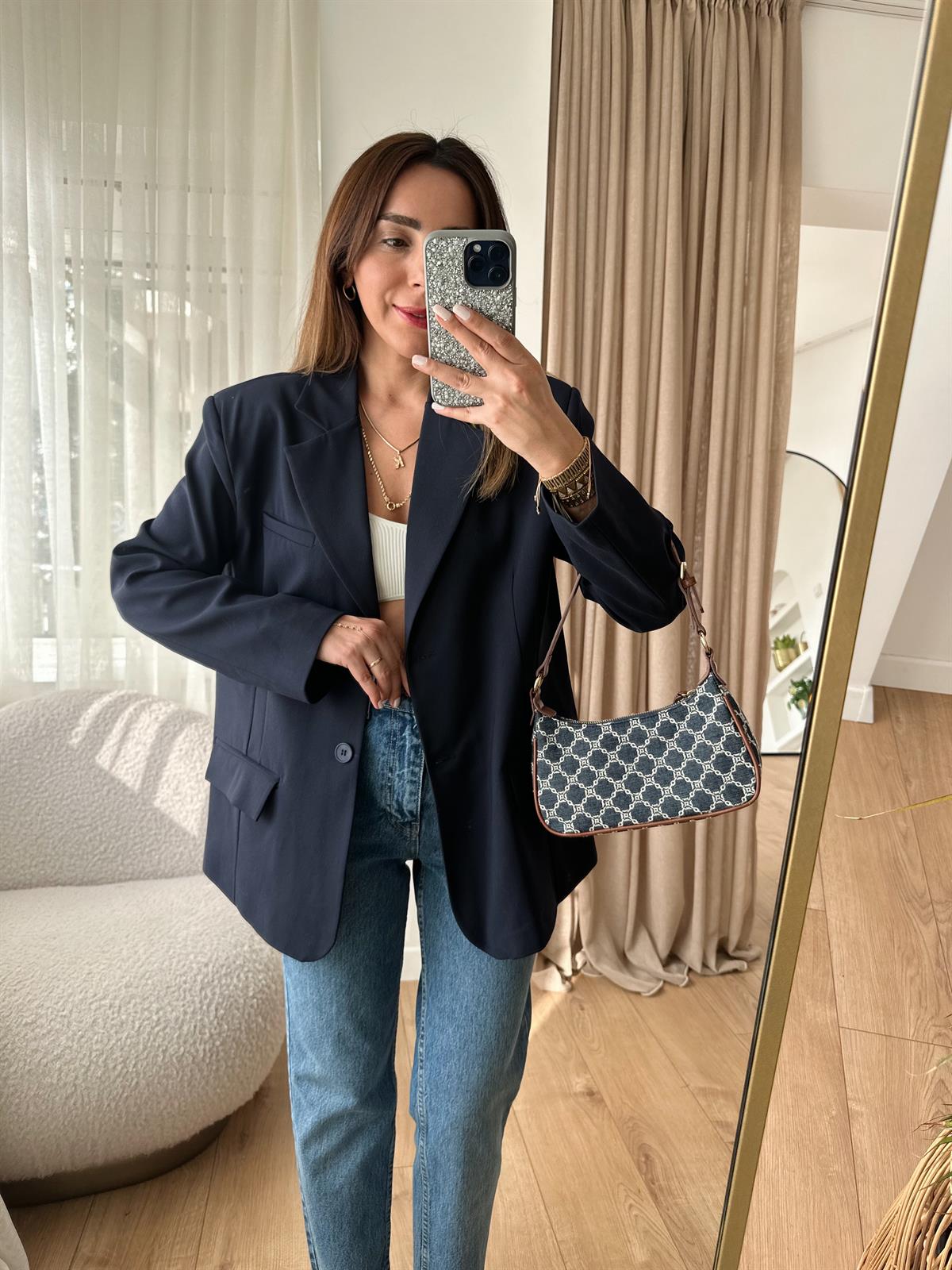 LACİVERT VATKALI OVERSIZE CEKET