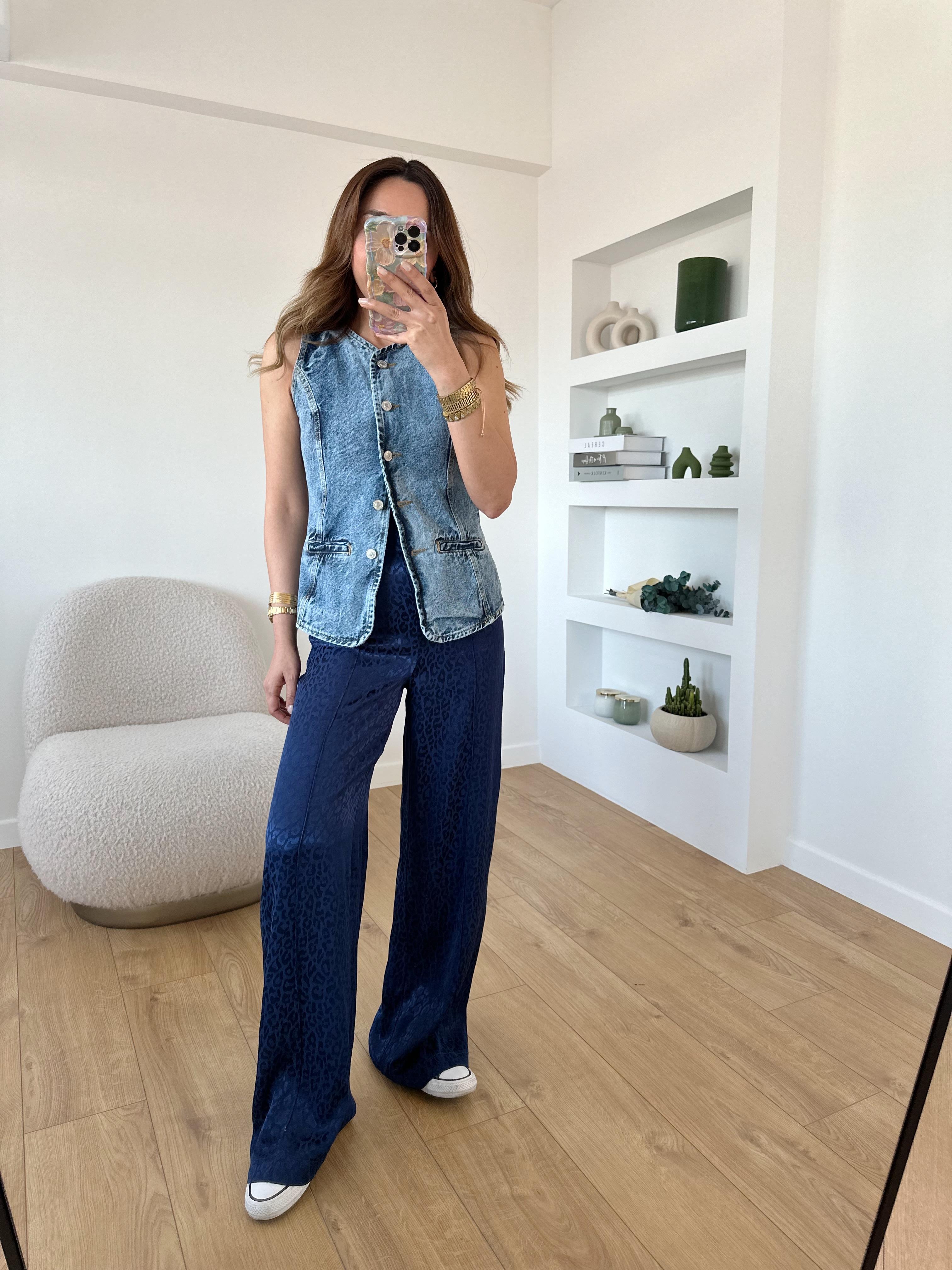LACİVERT YANDAN FERMUARLI LEOPAR PANTOLON