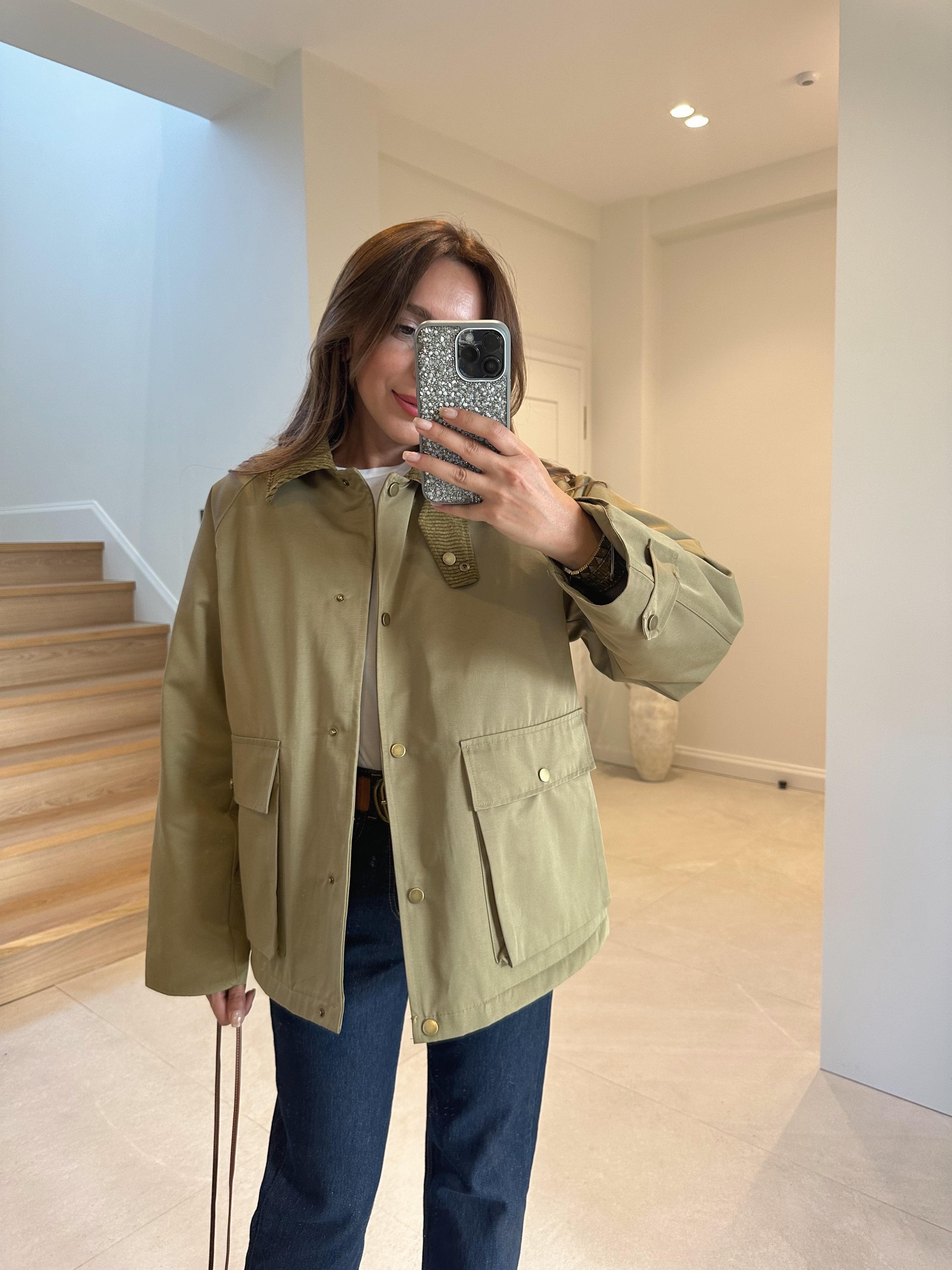 Leas Premium Astarlı Yakası Kadife Detaylı Haki Ceket