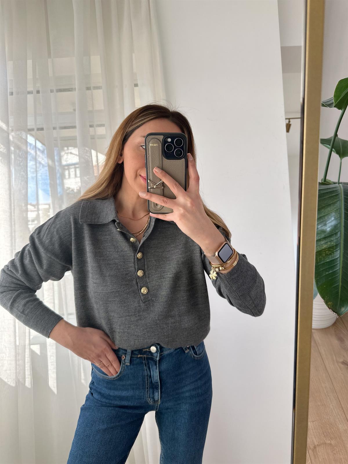 LINDA FÜME  POLO YAKA İNCE TRİKO