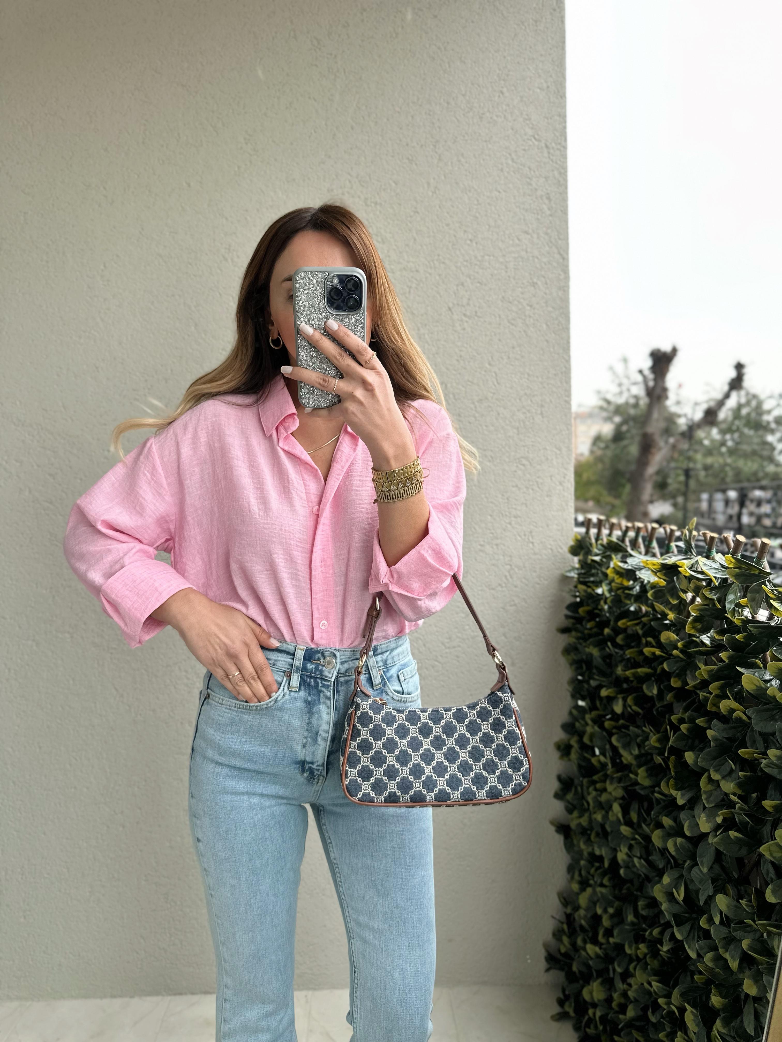 LORA PEMBE  KETEN KARIŞIMLI GÖMLEK  