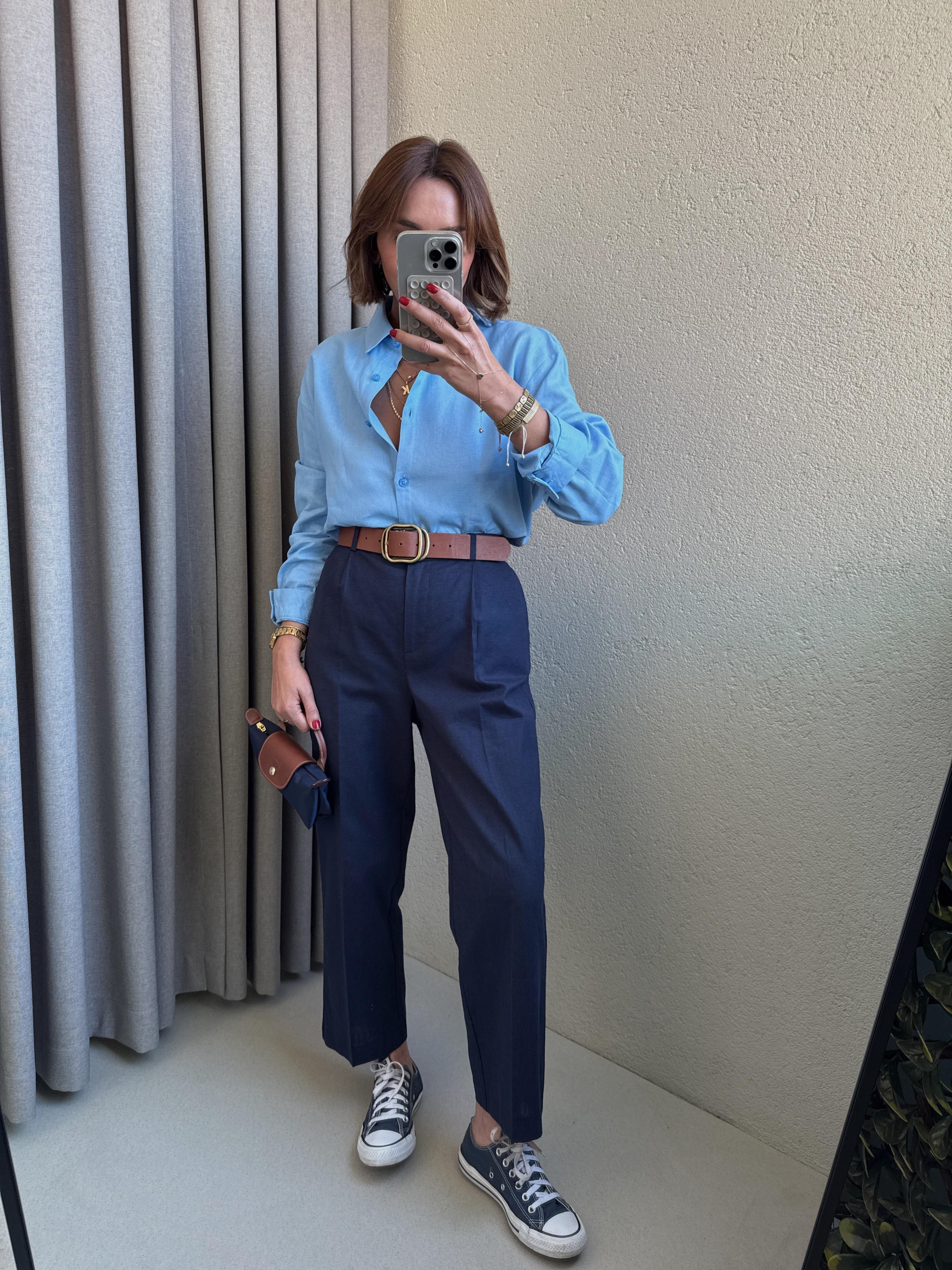Low 0110 Beli Lastikli Lacivert Keten Pantolon