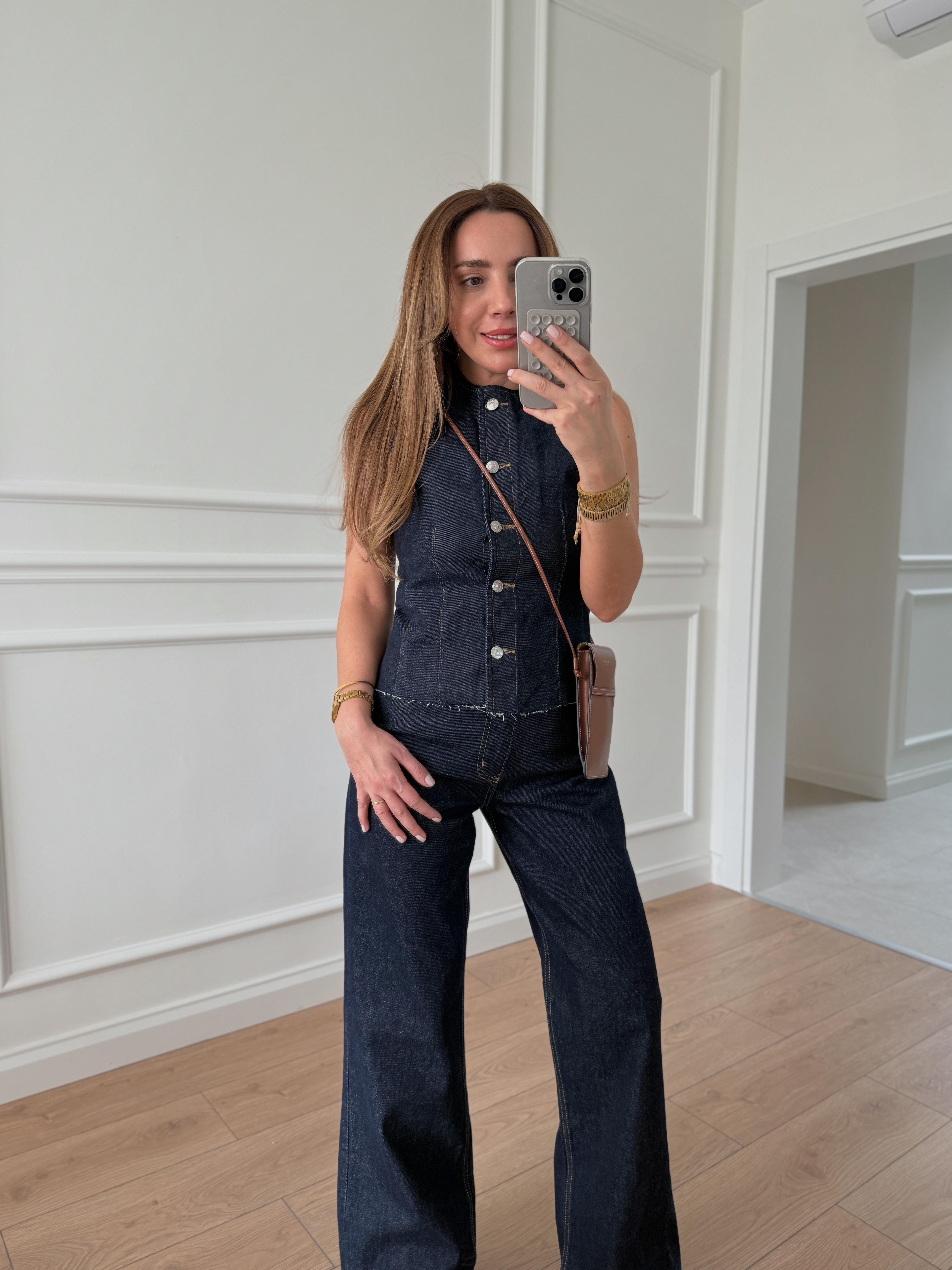Low 0176 Denim Yelek Palazzo Takım