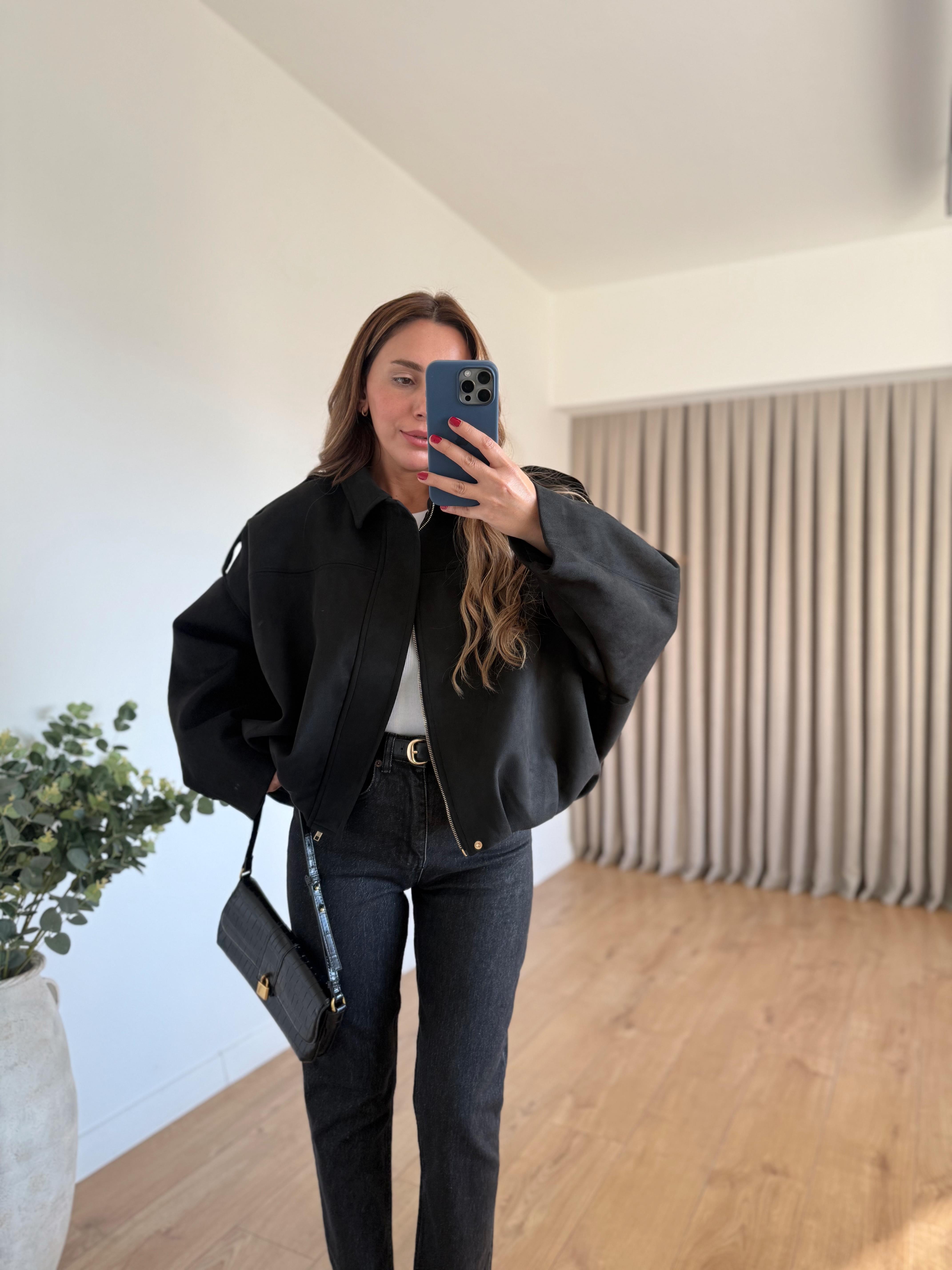 Low 0563 Balon Bomber Nubuk Siyah Ceket
