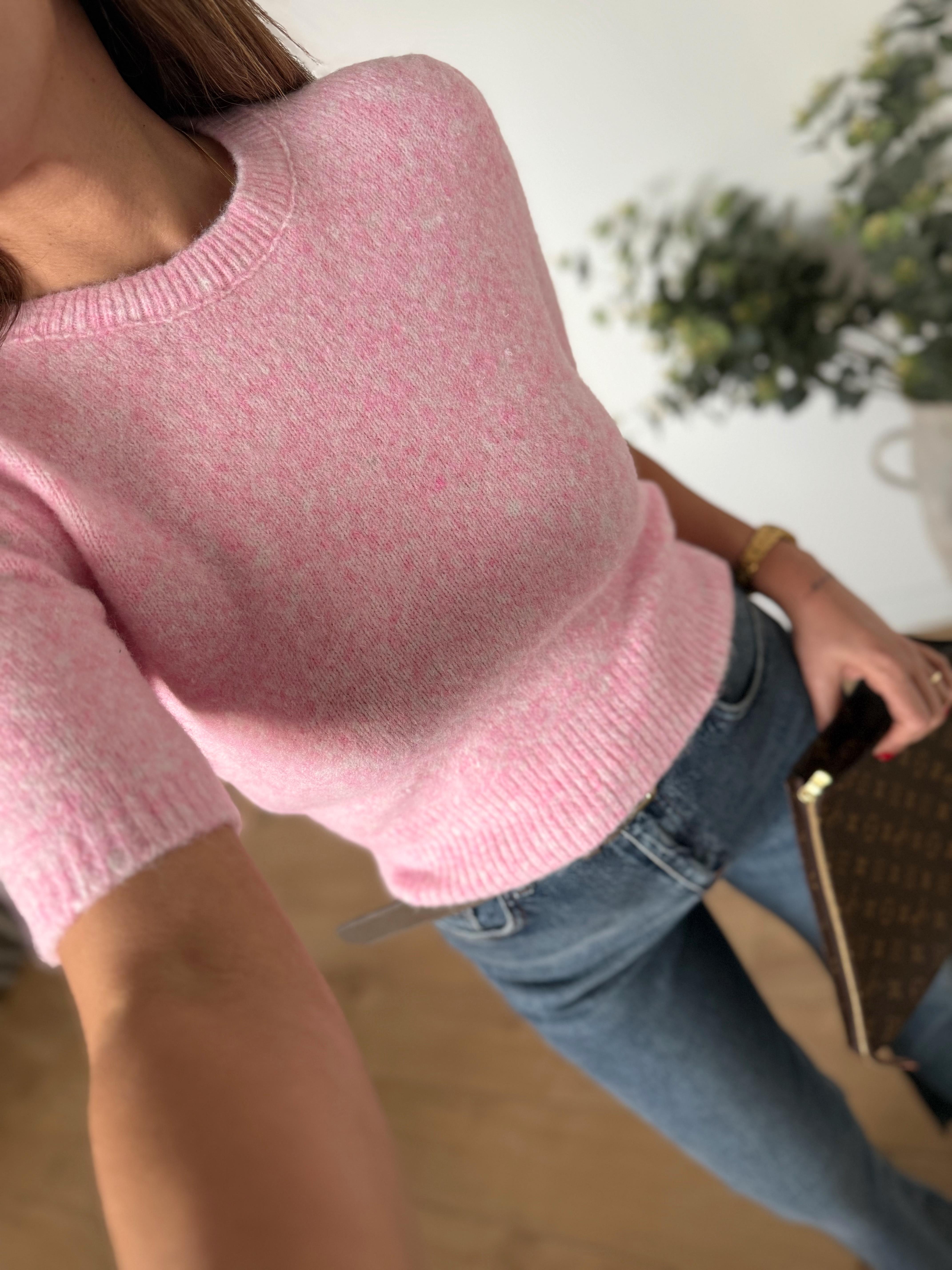 Low 0640 Pembe Kısa Kol Yumoş Kazak