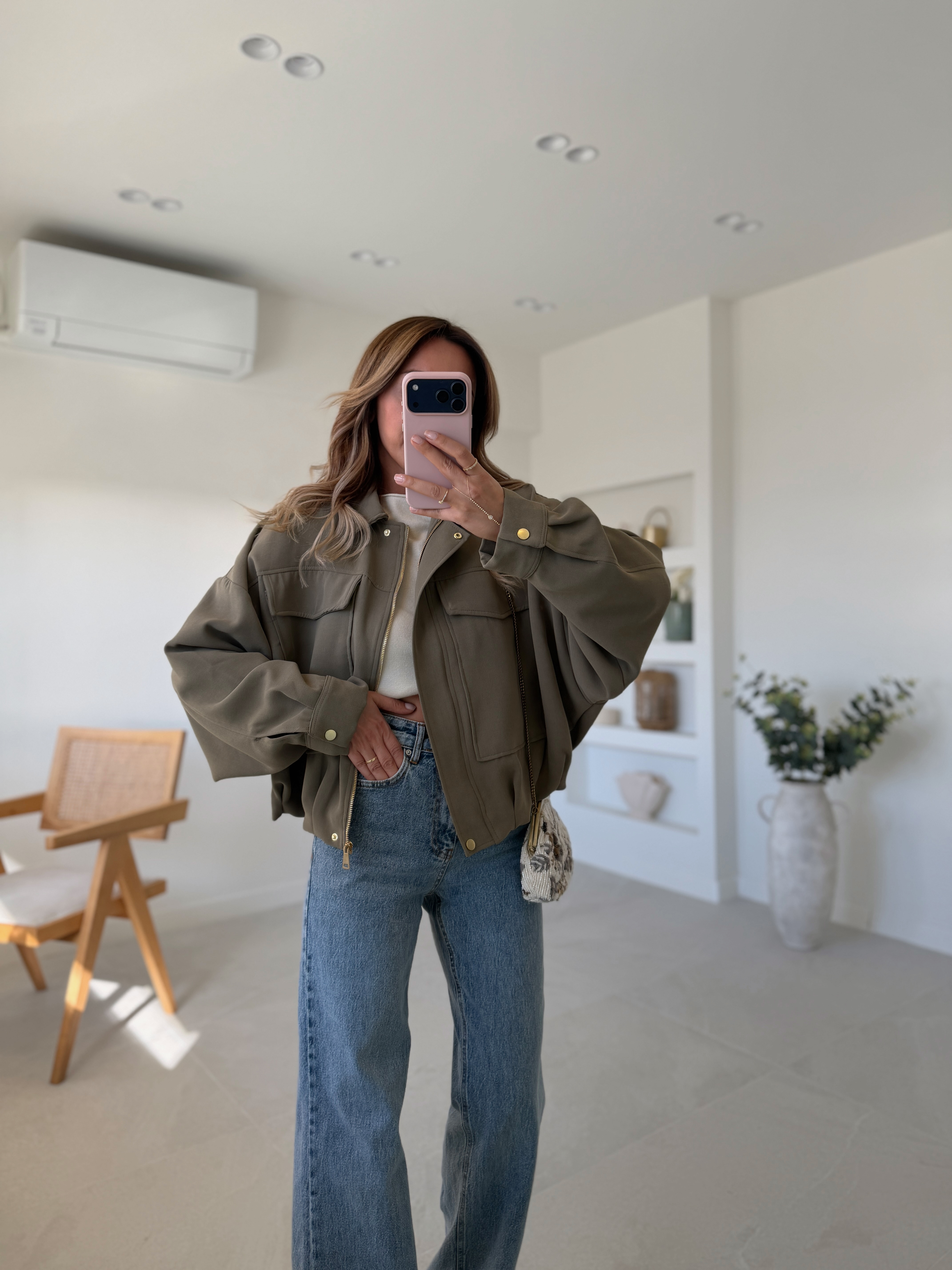 Low 5137 Kapak Cepli Haki Bomber Ceket