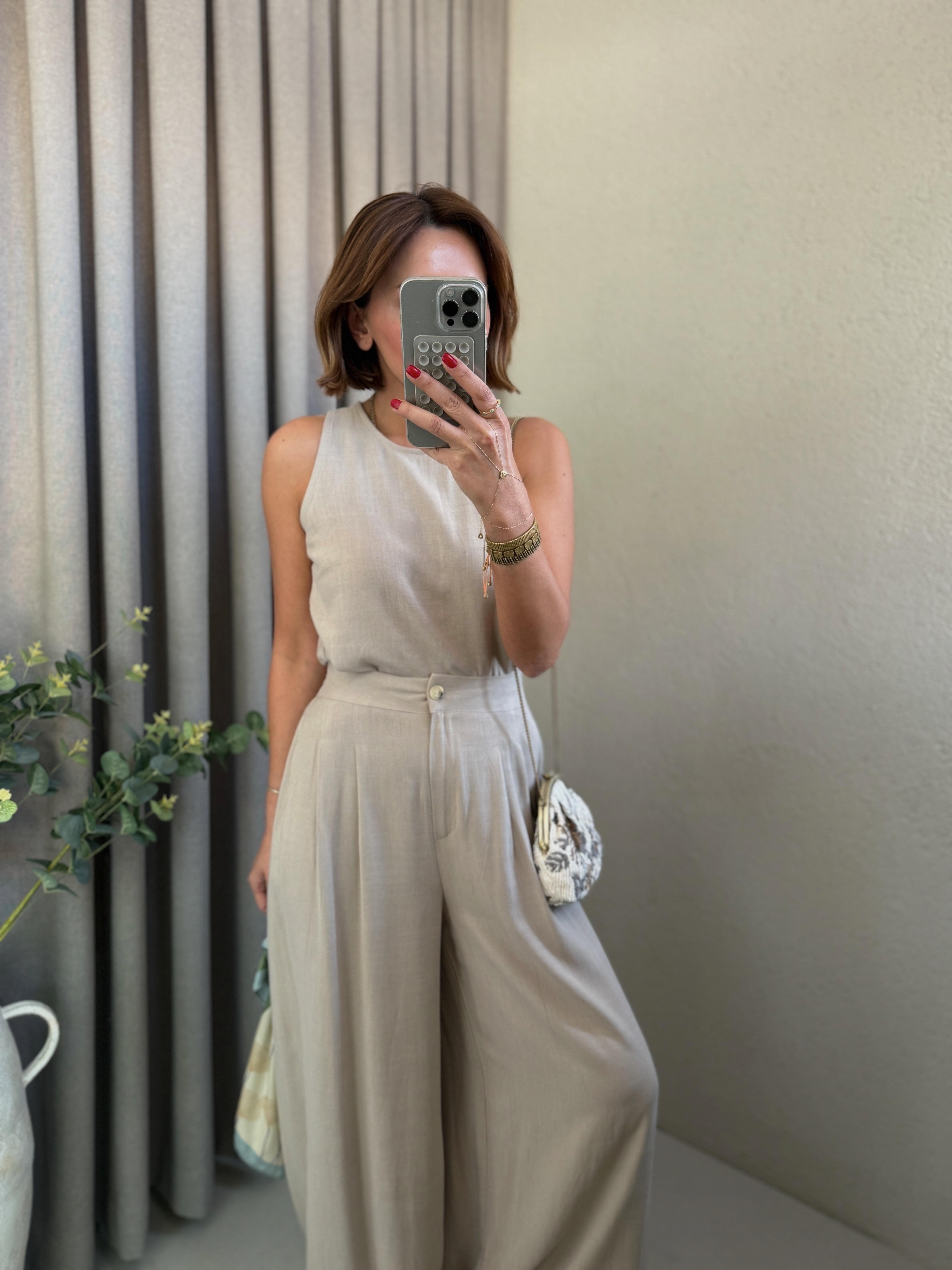 Low 7143 Keten Vizon Bluz-Pantolon Takım