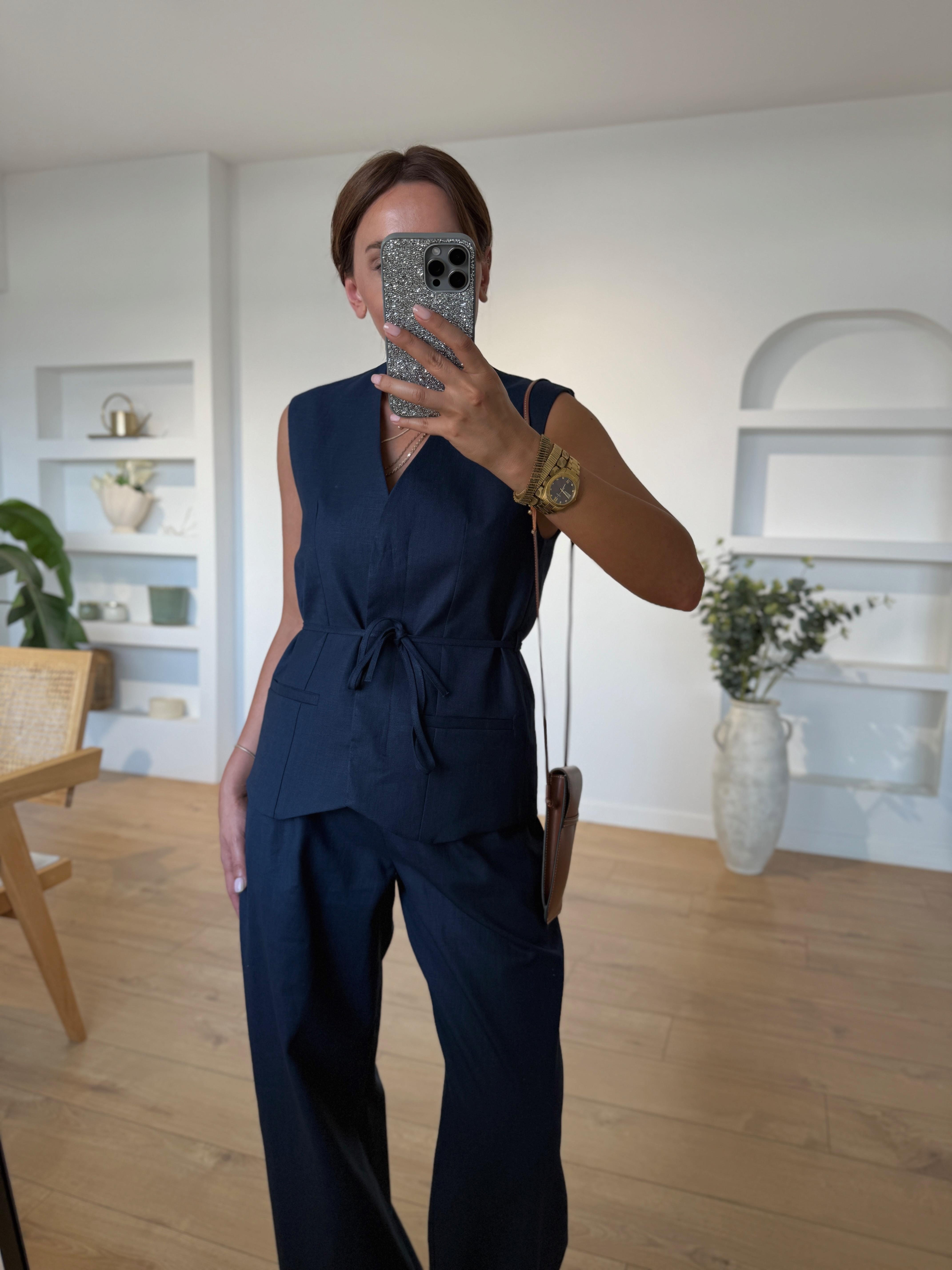 Low 7230 Lacivert Keten Yelek Pantolon Takım