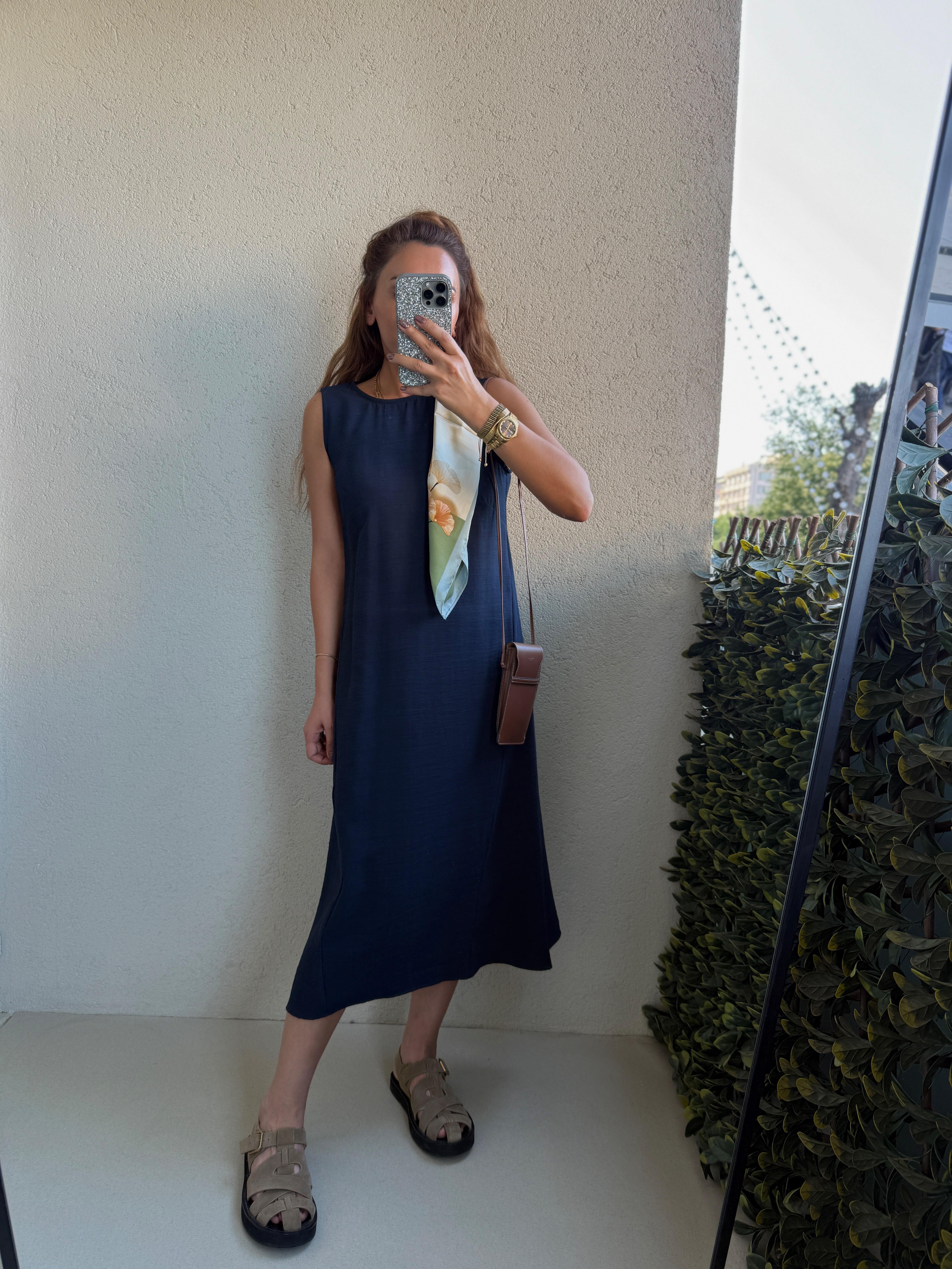 Low 8126 Keten Dokulu Elbise