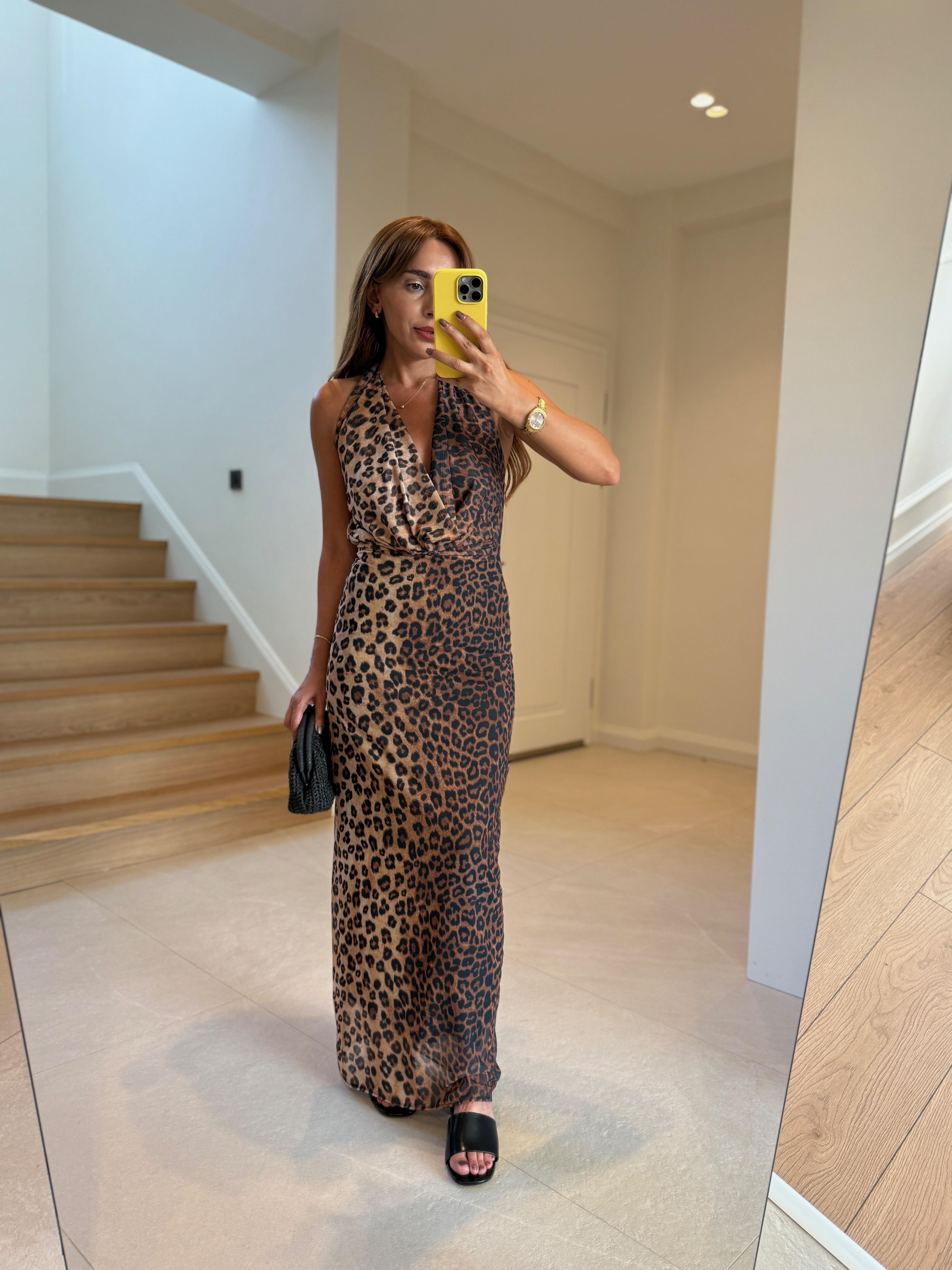 Low 8161 Sırt Dekolteli Leopar Elbise