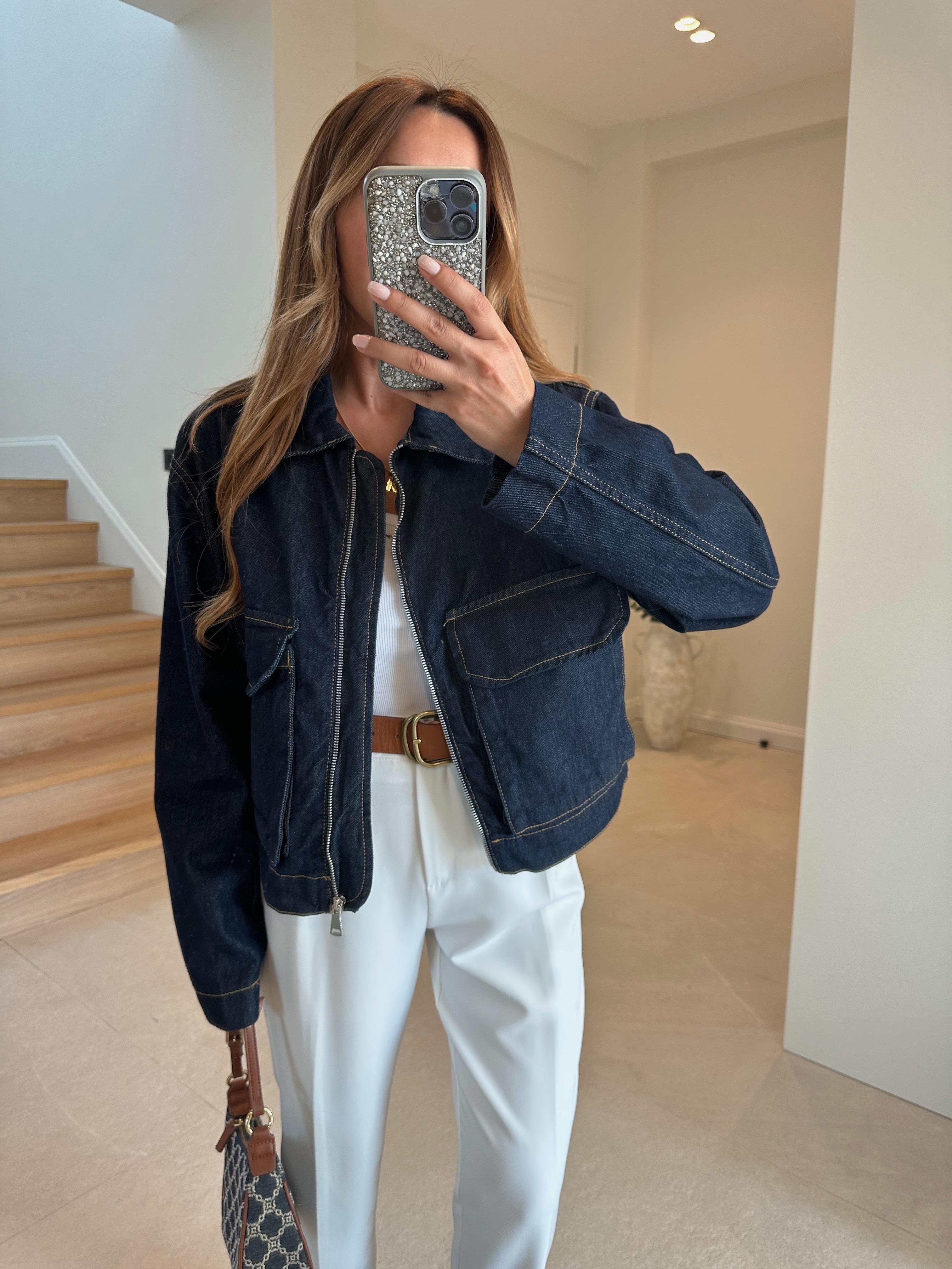 Low Koyu Lacivert Cepli Jean Ceket